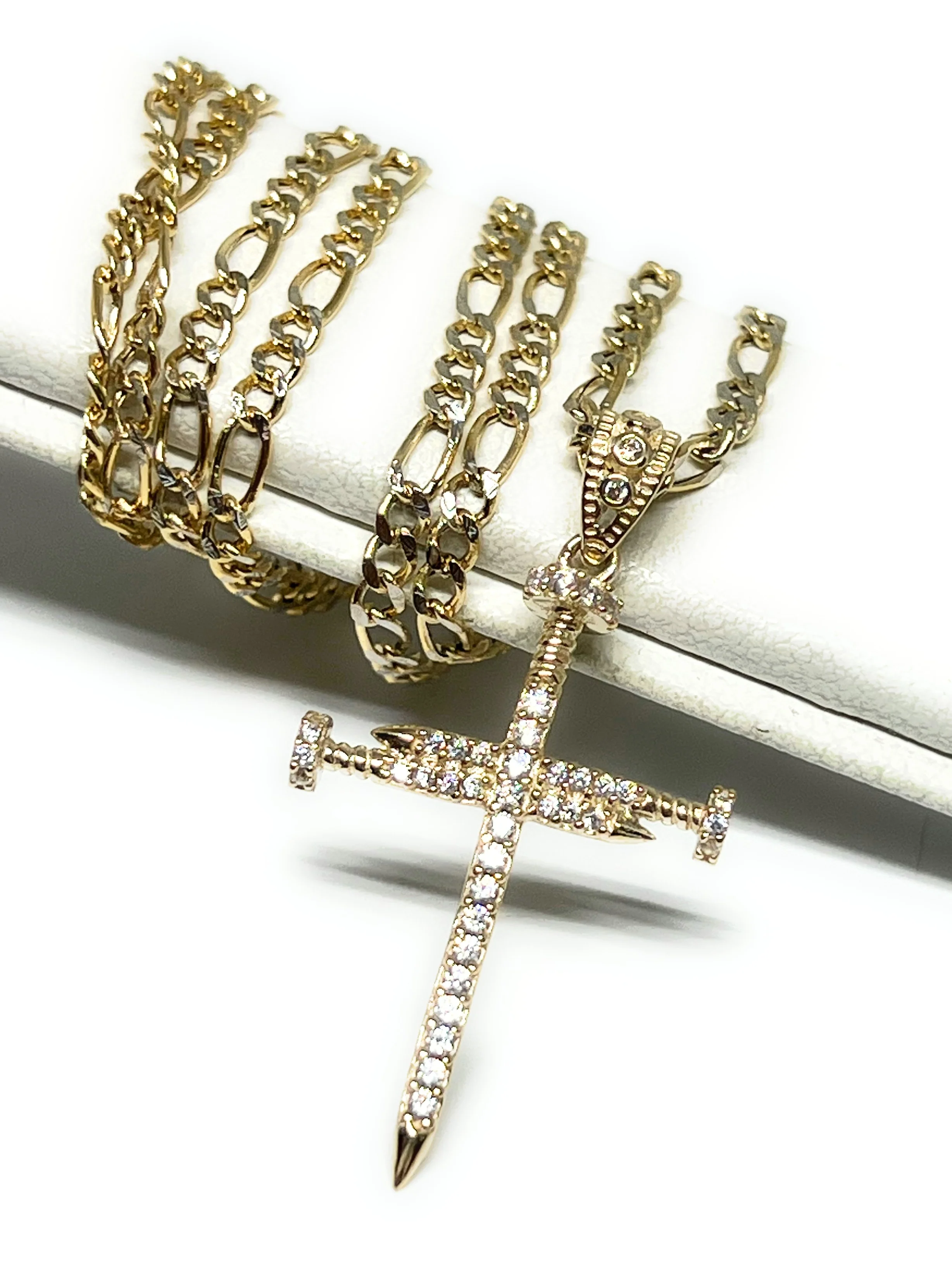 14k Solid Gold Nail Cross CZ Pendant (FC) - Image 3