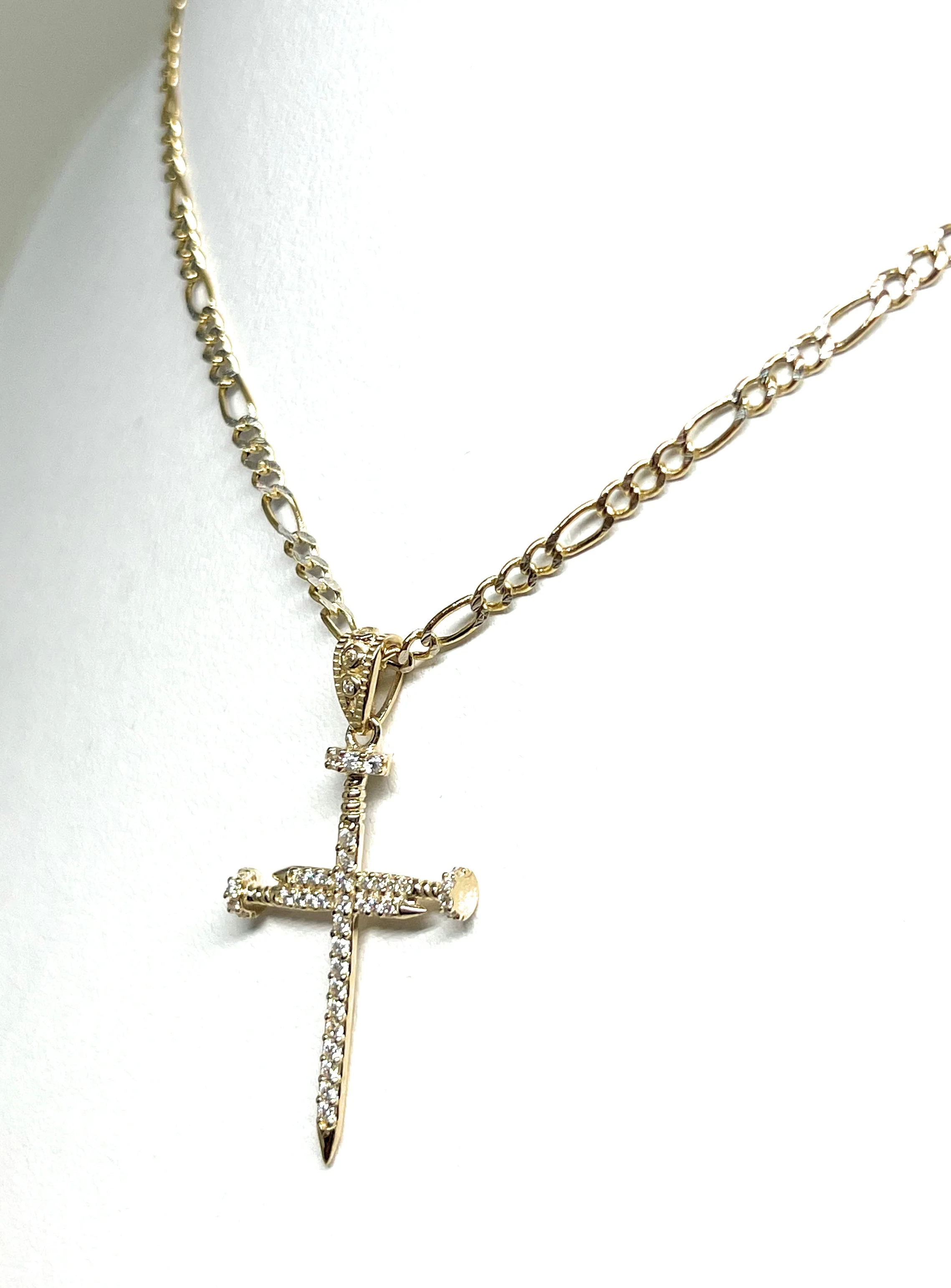 14k Solid Gold Nail Cross CZ Pendant (FC) - Image 7