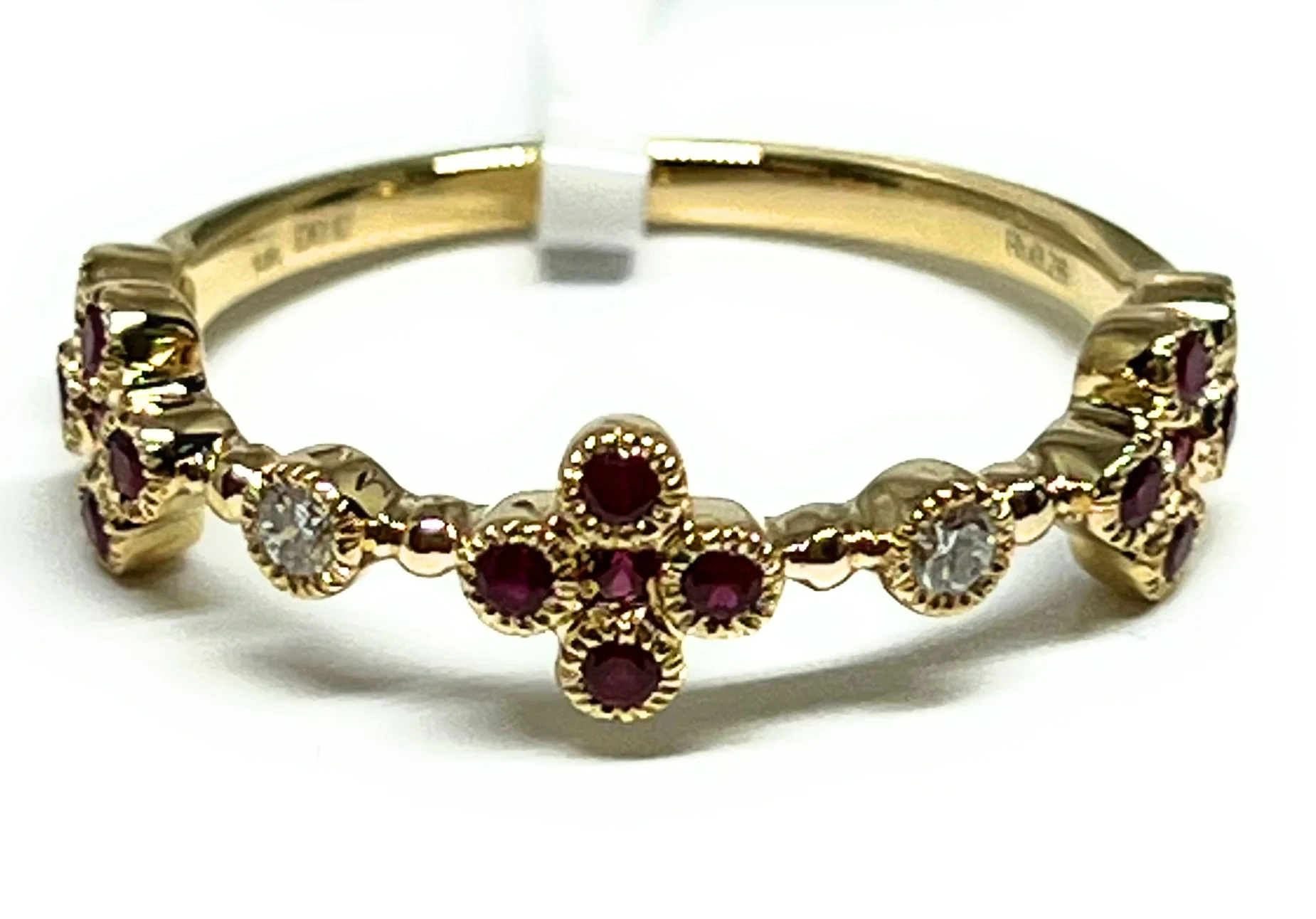 14k Solid Gold Round Brilliant Cut Diamond & Ruby Ring Band 0.37ct (FCD 29)