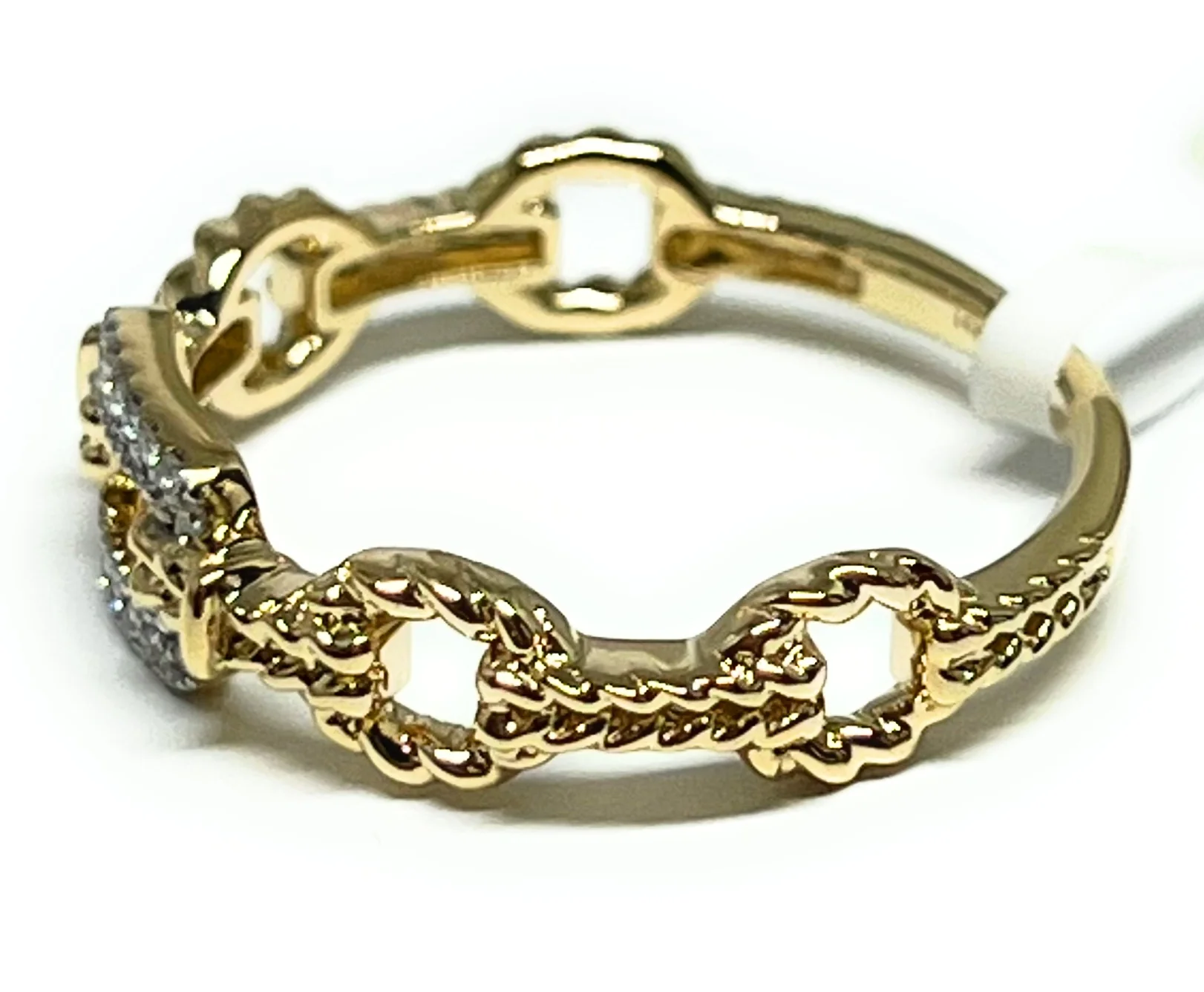 14k Solid Gold Round Brilliant Cut Diamond Square Link Statement Ring 0.06ct (FCD 14) - Image 2
