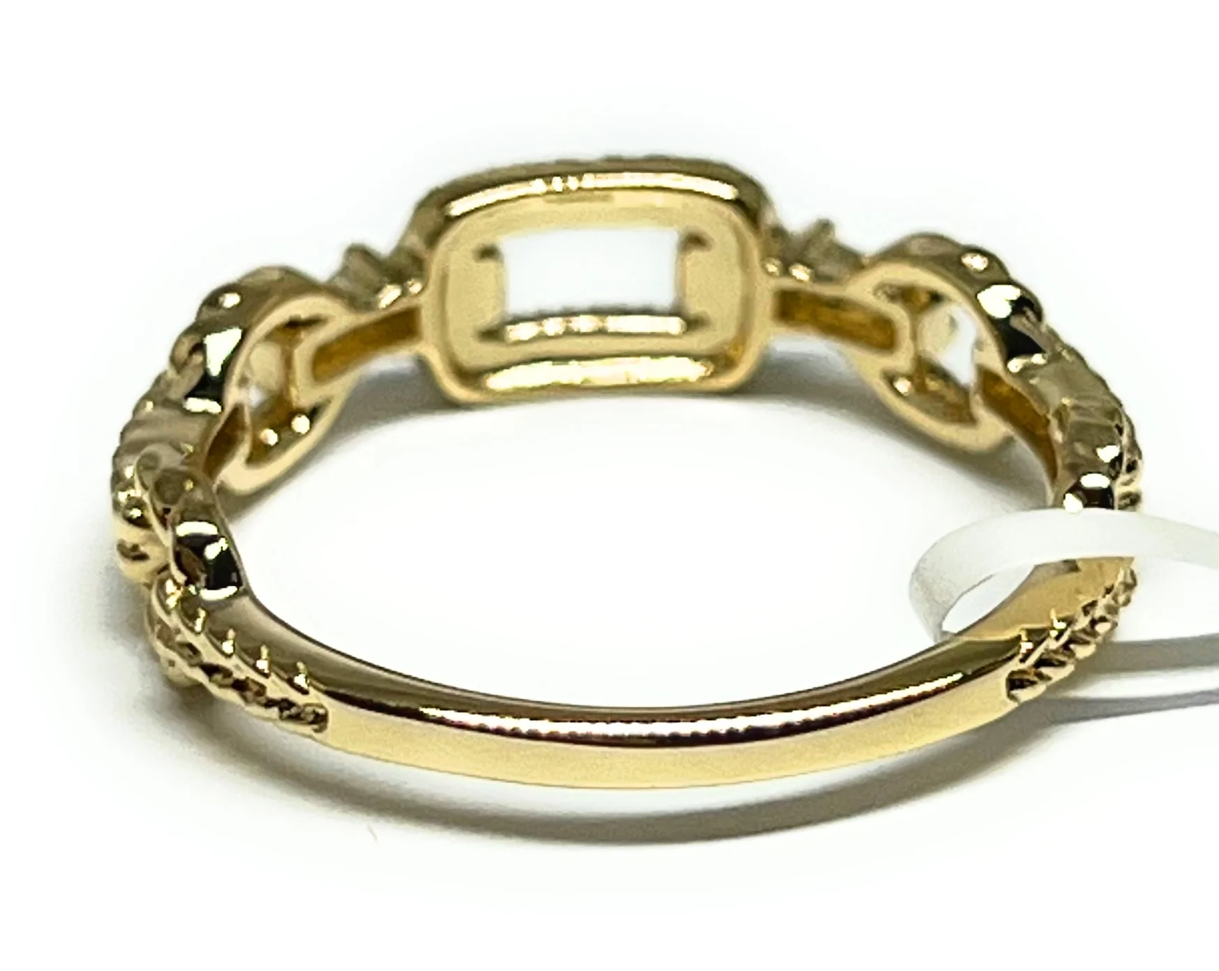 14k Solid Gold Round Brilliant Cut Diamond Square Link Statement Ring 0.06ct (FCD 14) - Image 3
