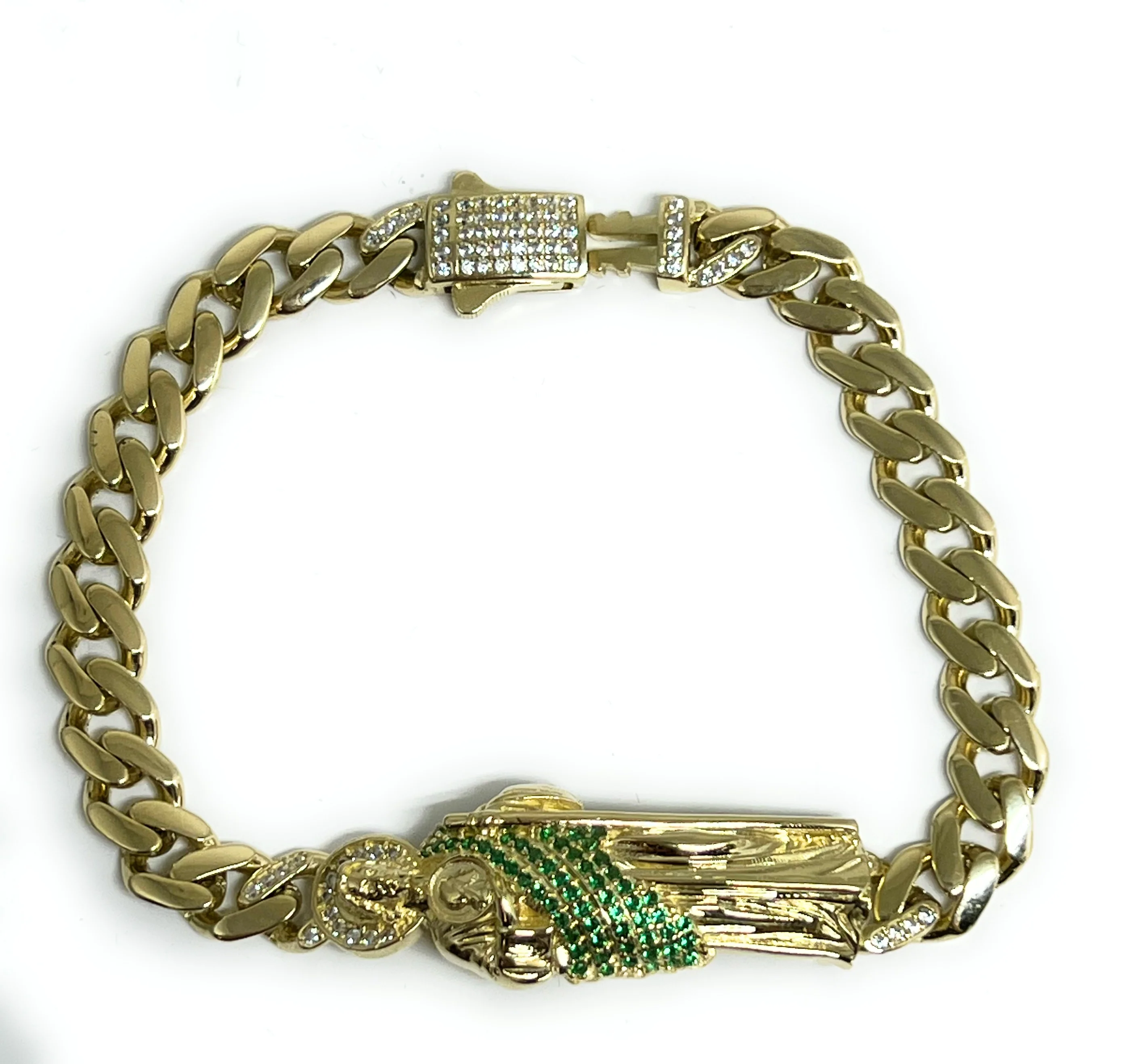 14k Solid Gold SAAN JUDAS SAAINT JUDE 3D GREEN CZ Brracelet 7-9 inch (14-16.5g) - Image 4