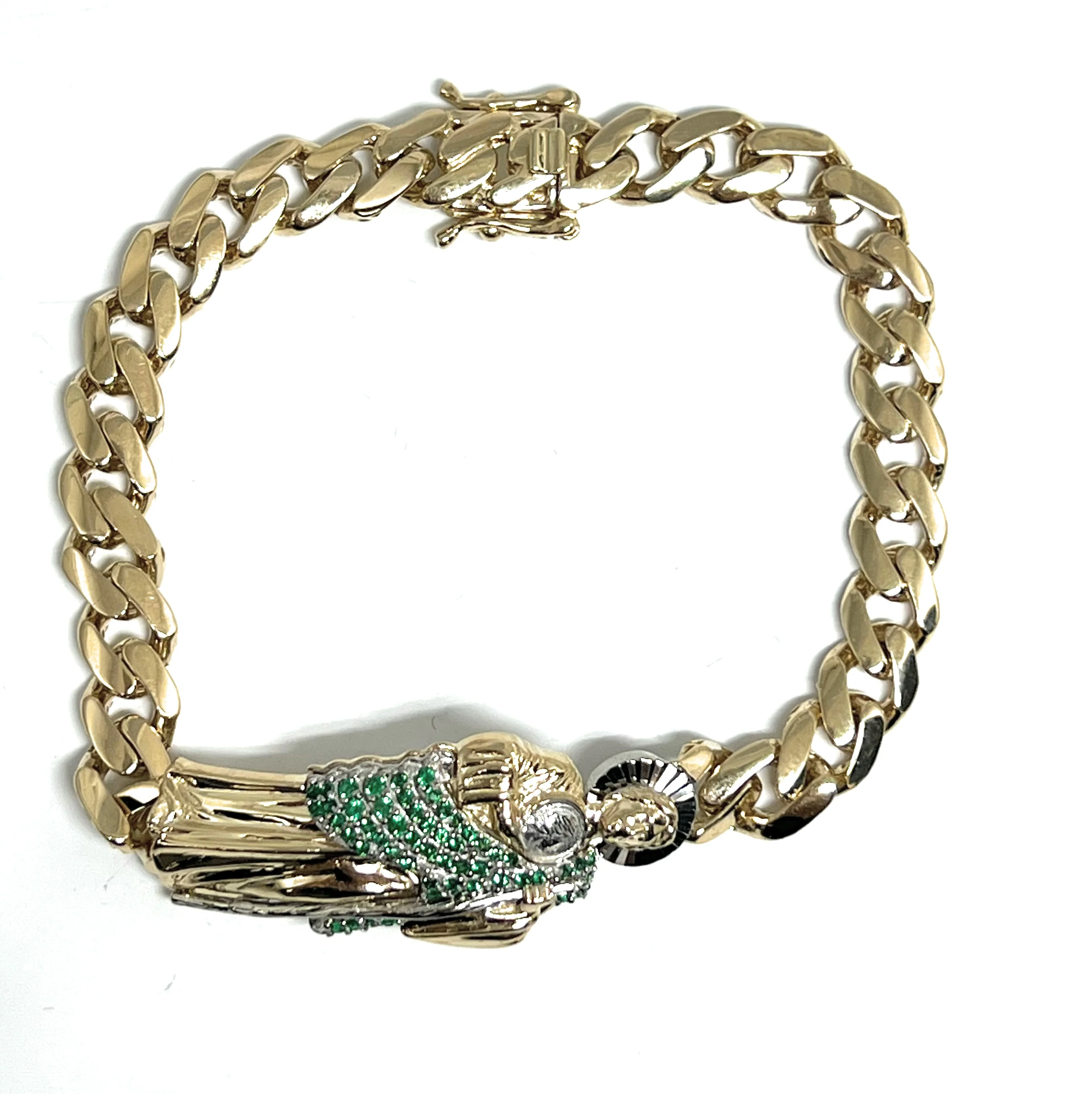 14k Solid Gold SAAN JUDAS SAAINT JUDE 3D GREEN CZ Brracelet 7-9 inch (14-16.5g) - Image 6