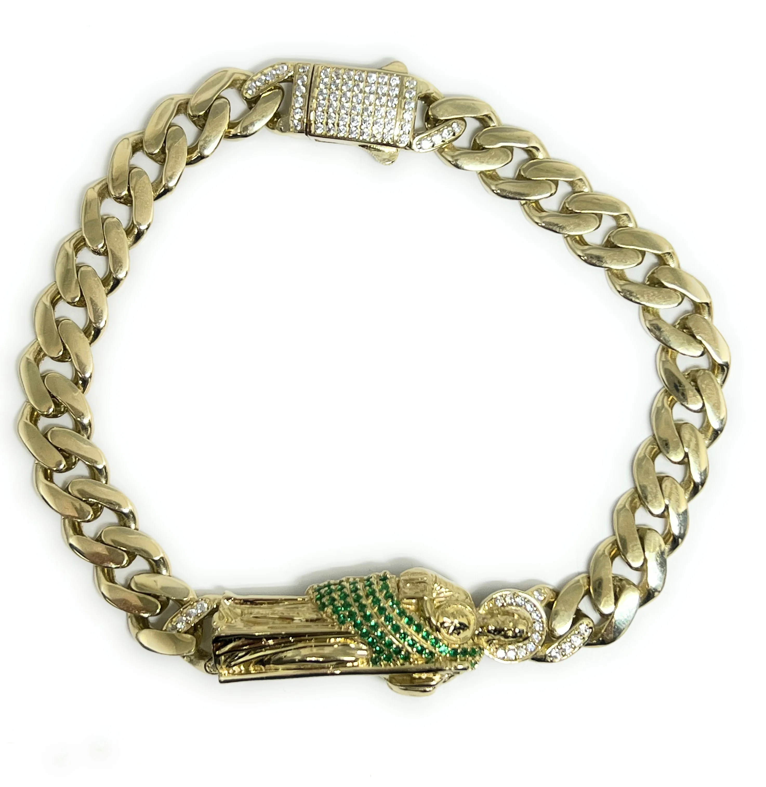 14k Solid Gold SAAN JUDAS SAAINT JUDE 3D GREEN CZ Brracelet 7-9 inch (14-16.5g) - Image 7