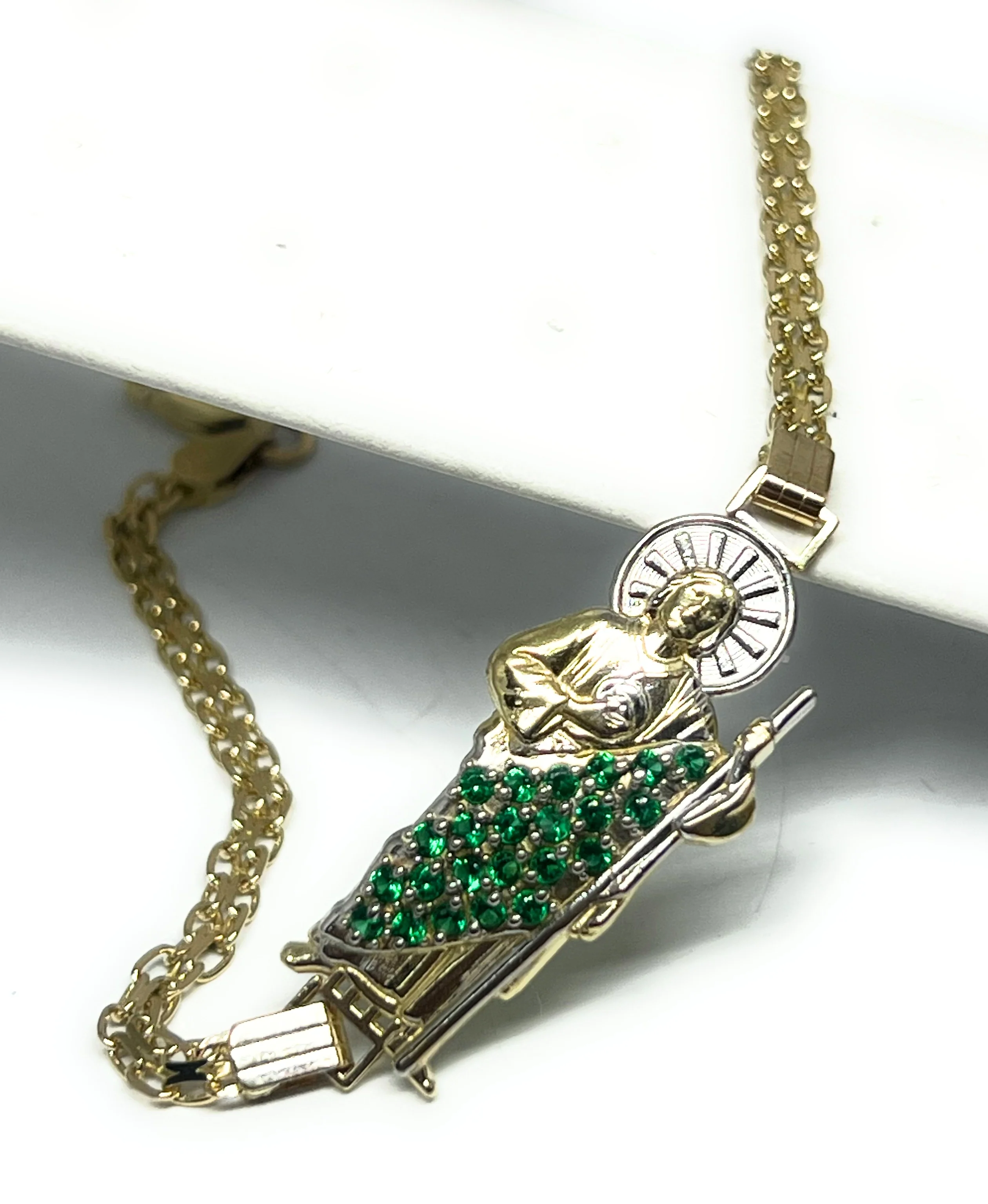 14k Solid Gold SAAN JUDAS SAAINT JUDE GREEN CZ Brracelet 7.2 inch - Image 5