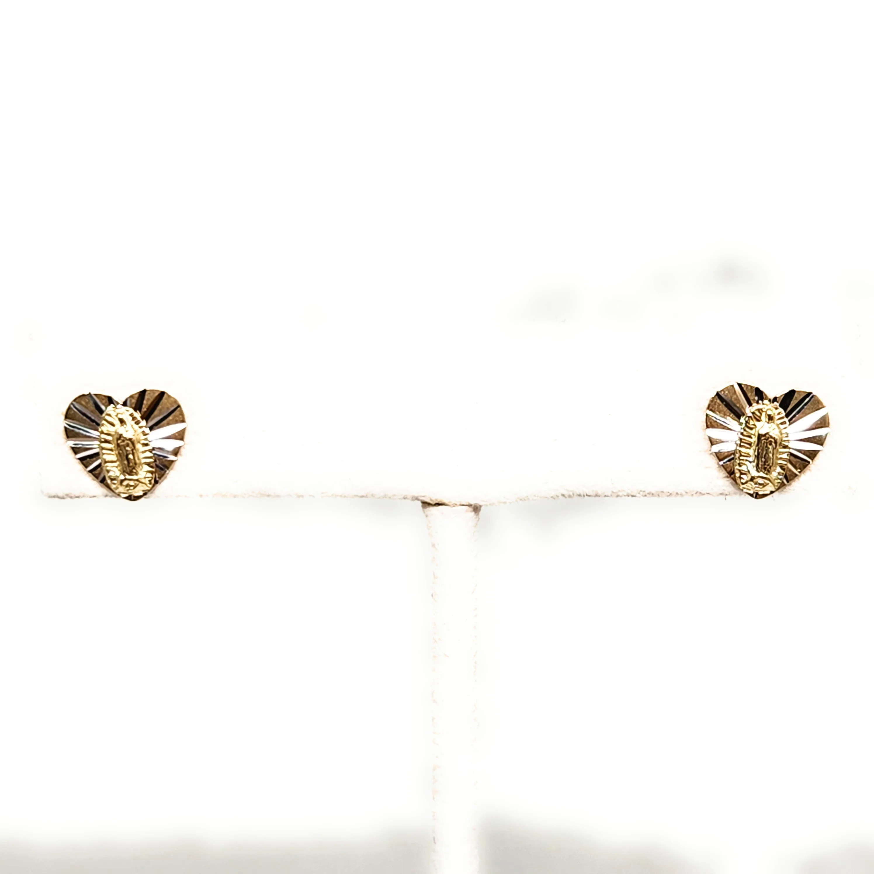 14k Solid Gold SMALL DAINTY VIRRGIN MARY HEART Stud Earrings (FCE 49) (MADE IN MX) - Image 2