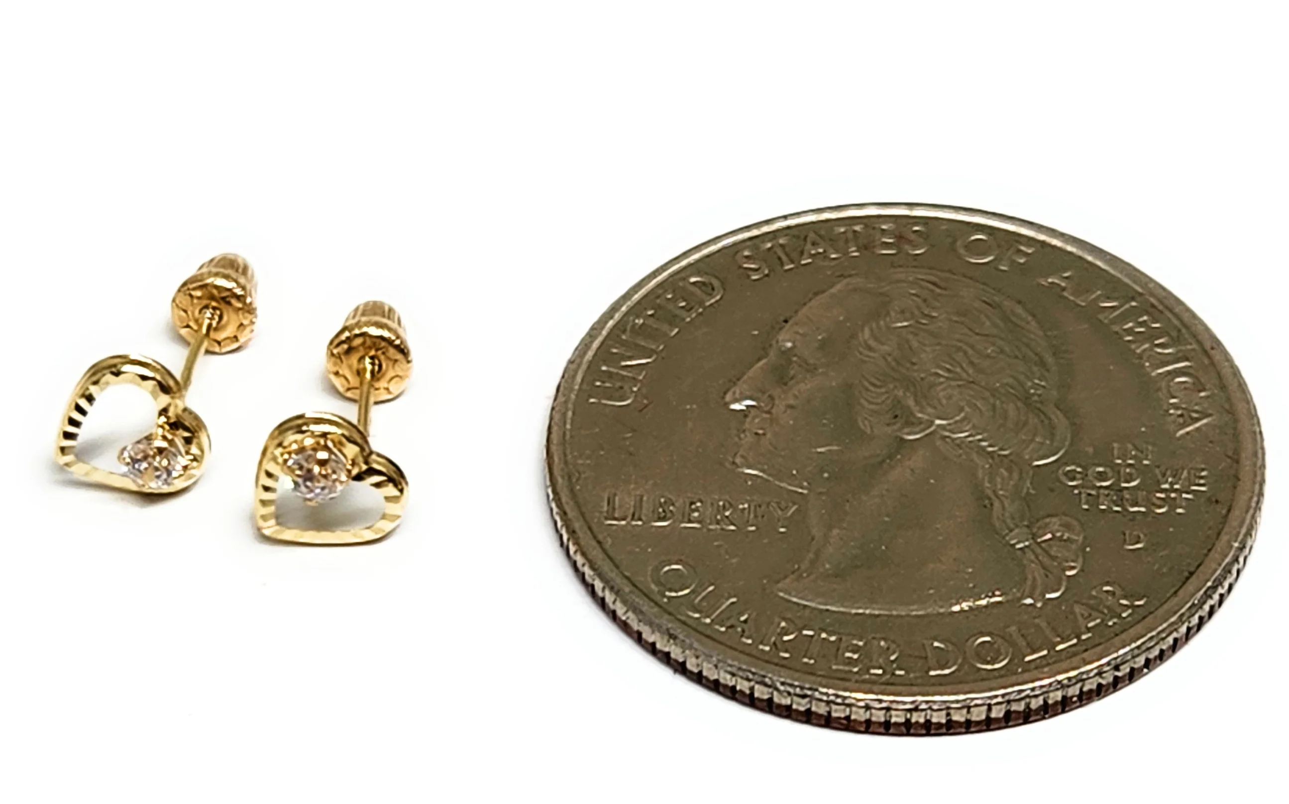 14k Solid Gold SMALL DAINTY HEART CZ Stud Earrings (FCE 52) (MADE IN MX) - Image 3