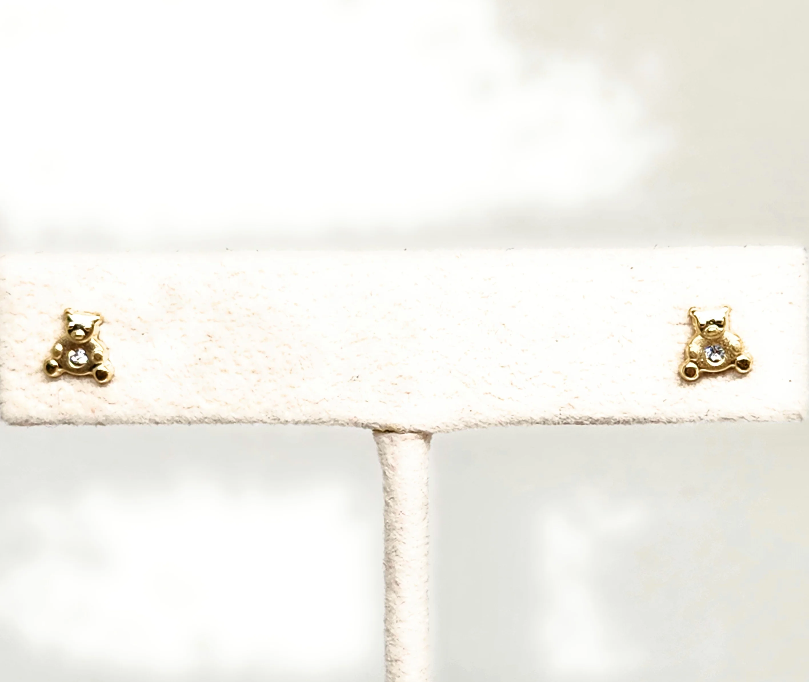 14k Solid Gold SMALL Dainty Teddy Bear CZ STUD Earrings (FCE 56) (MADE IN MX) - Image 4