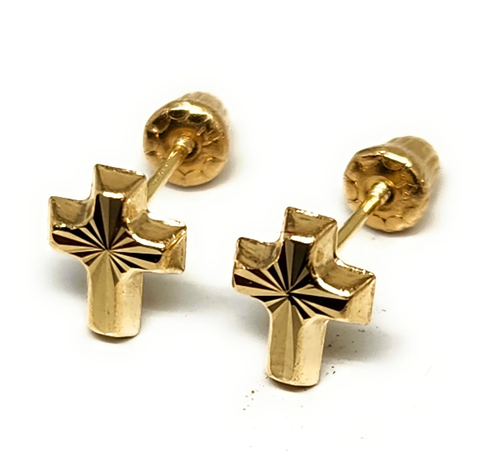 14k Solid Gold SMALL Dainty CROSS STUD Earrings (FCE 57) (MADE IN MX) - Image 3