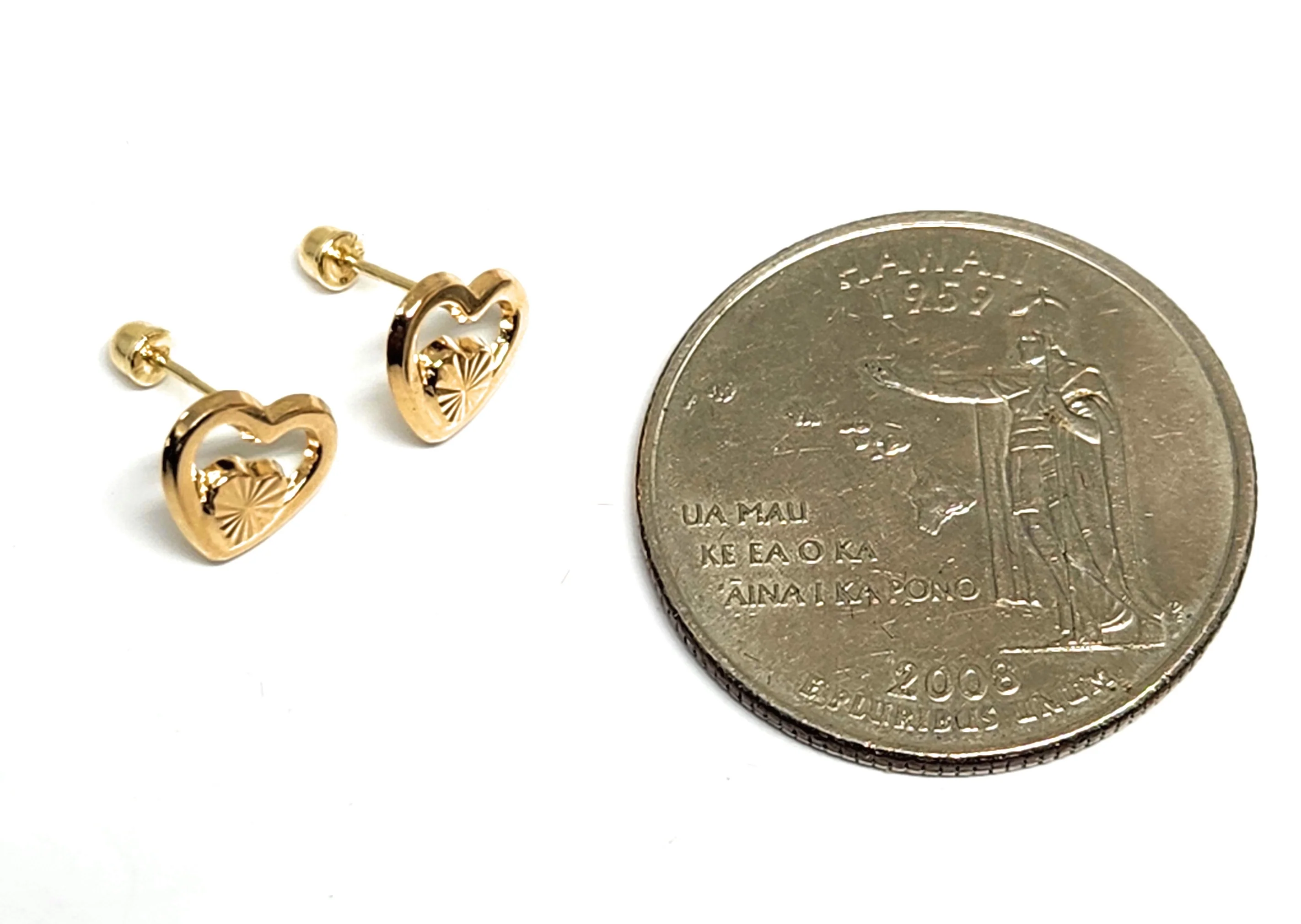 14k Solid Gold SMALL DAINTY DOUBLE HEART Stud Earrings (FCE 44) (MADE IN MX) - Image 4