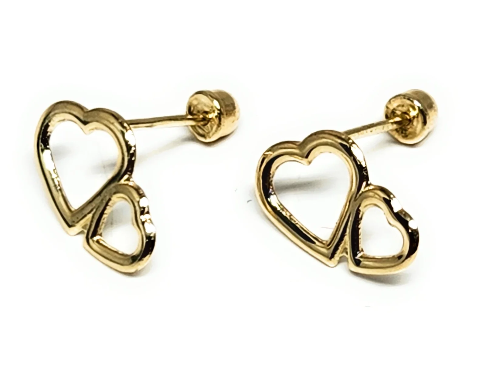 14k Solid Gold SMALL DAINTY DOUBLE HEART Stud Earrings (FCE 45) (MADE IN MX) - Image 2