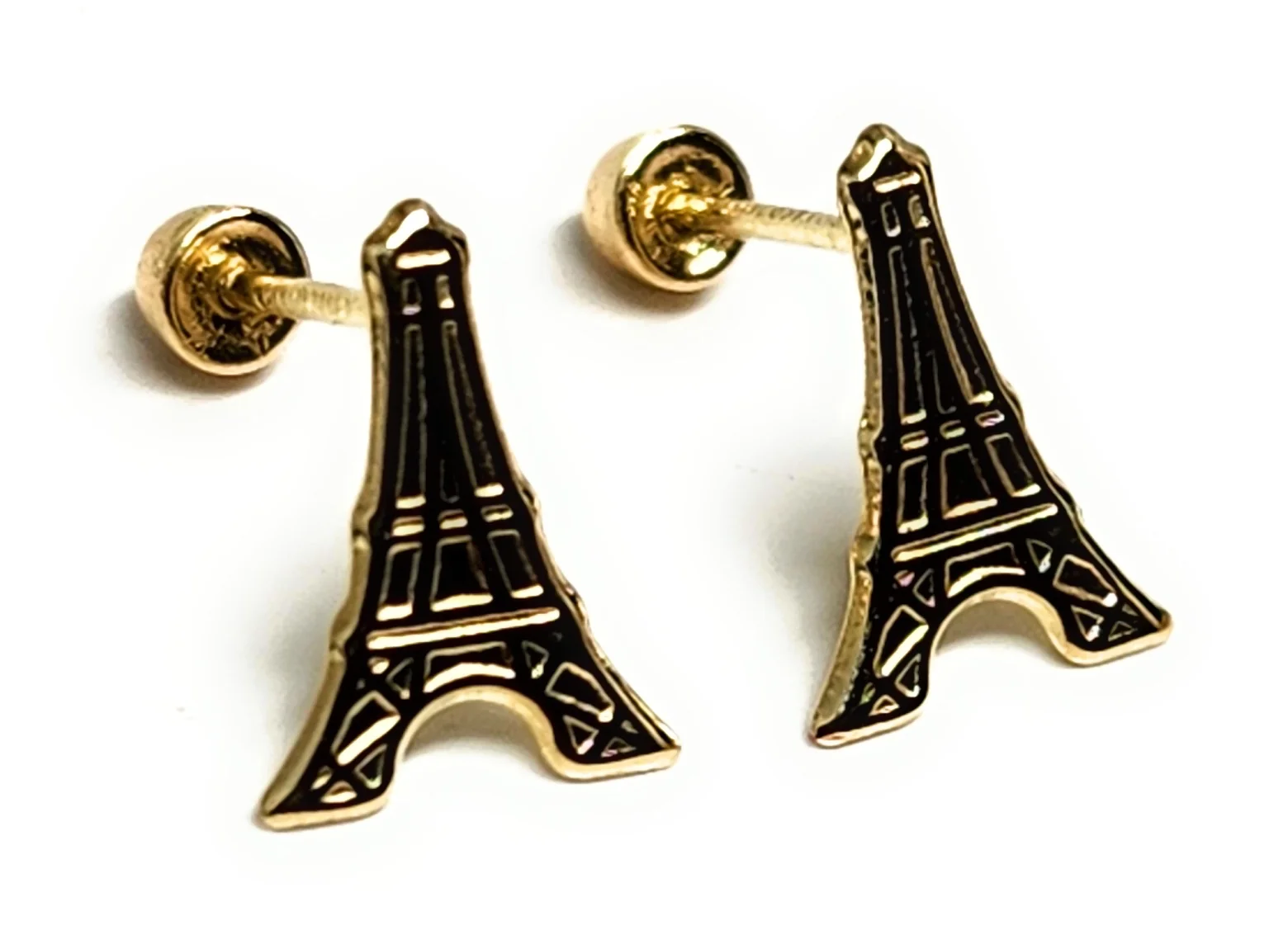 14k Solid Gold SMALL DAINTY PARIS EIFFEL TOWER Stud Earrings (FCE 40) (MADE IN MX) - Image 2