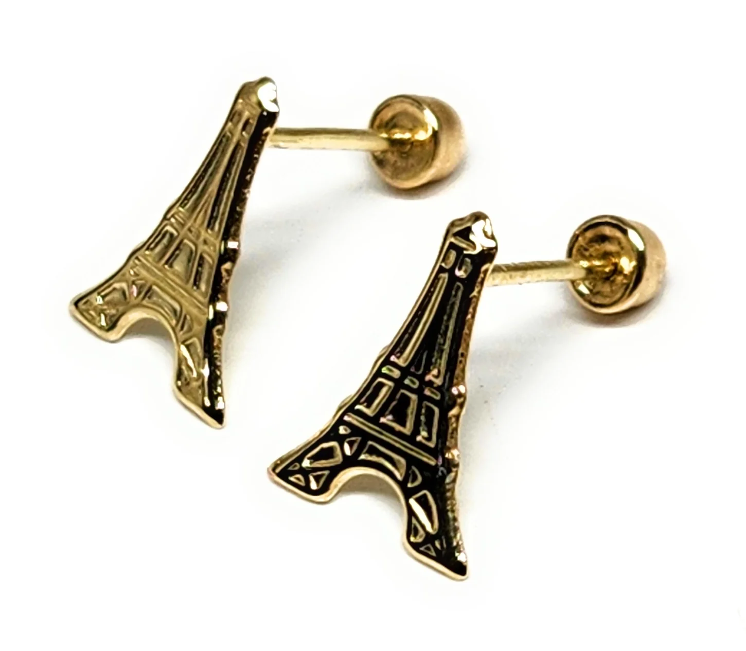 14k Solid Gold SMALL DAINTY PARIS EIFFEL TOWER Stud Earrings (FCE 40) (MADE IN MX) - Image 3