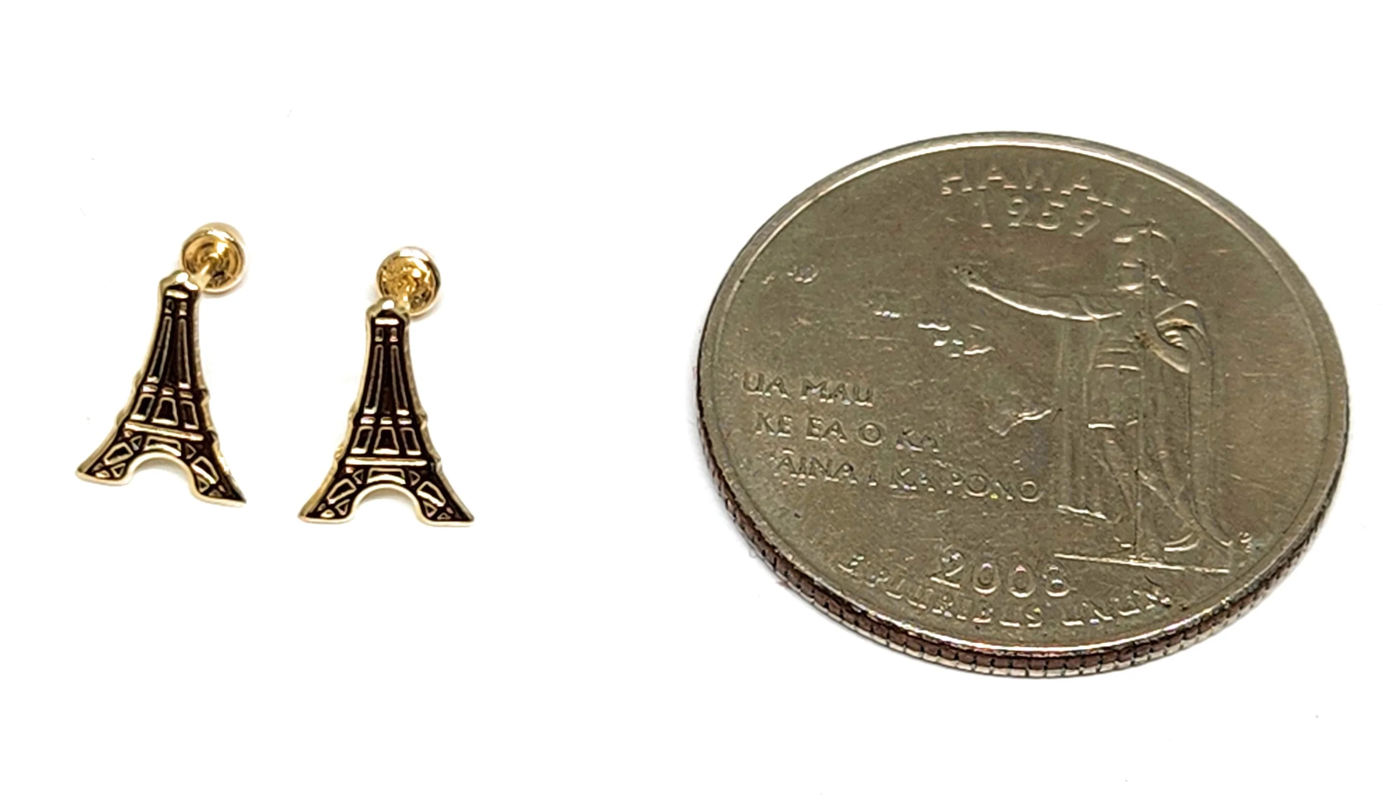 14k Solid Gold SMALL DAINTY PARIS EIFFEL TOWER Stud Earrings (FCE 40) (MADE IN MX) - Image 4
