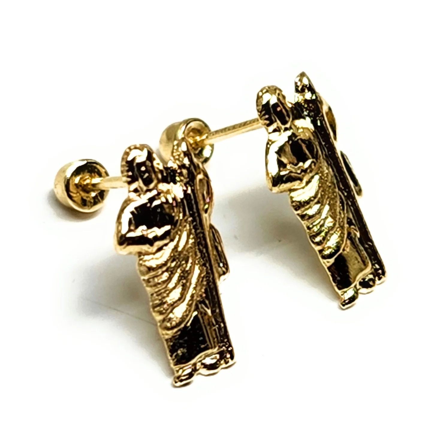 14k Solid Gold SMALL DAINTY SAAN JUDAS SAAINT JUDE Stud Earrings (FCE 37) (MADE IN MX) - Image 2