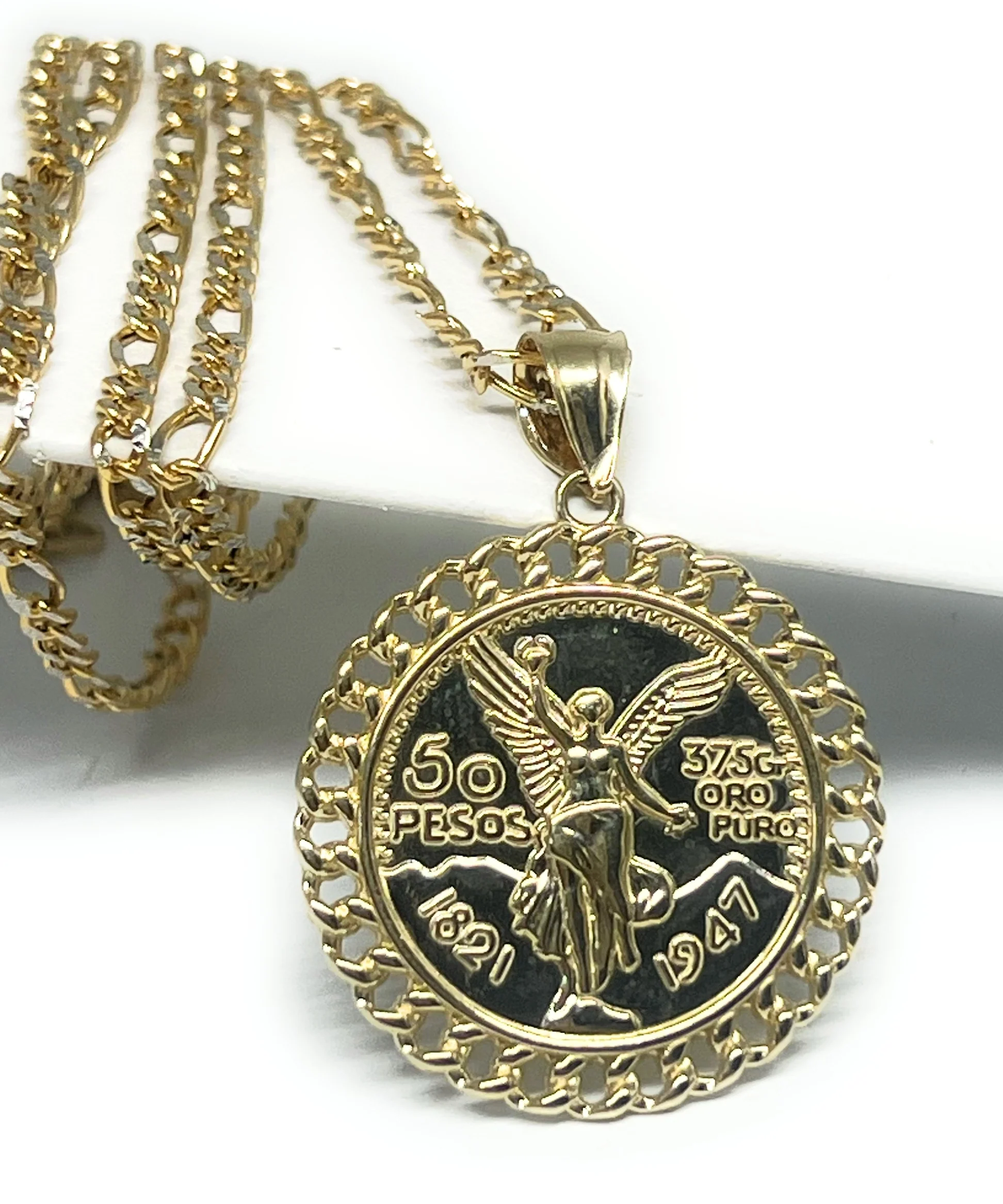 14k Solid Gold SMALL MINI  Mexican Cenntenario Pendant Necklace (SM, MED)