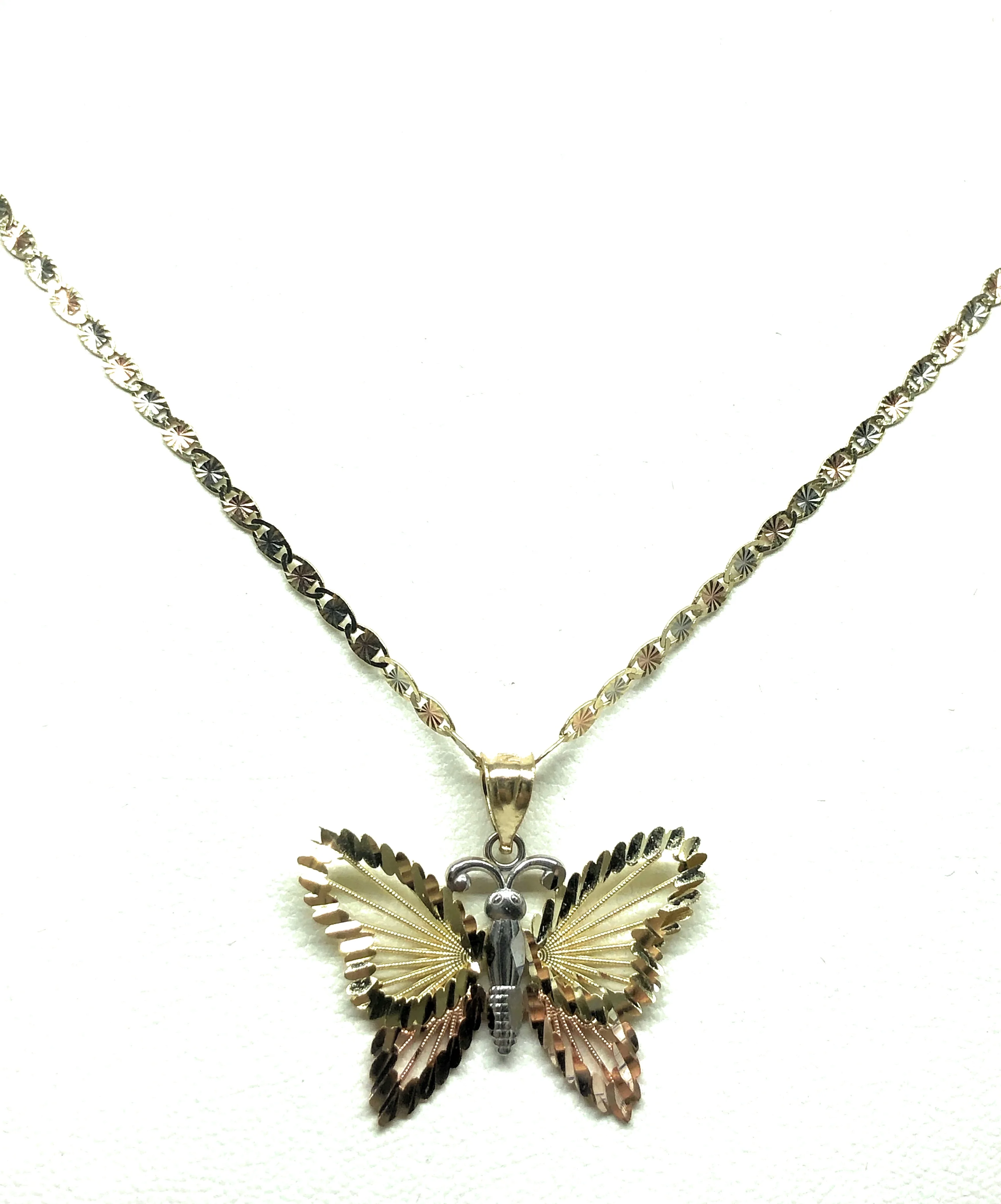 14k Solid Gold Tri-Color Butterfly Pendant Necklace Valentina Chain - Image 4