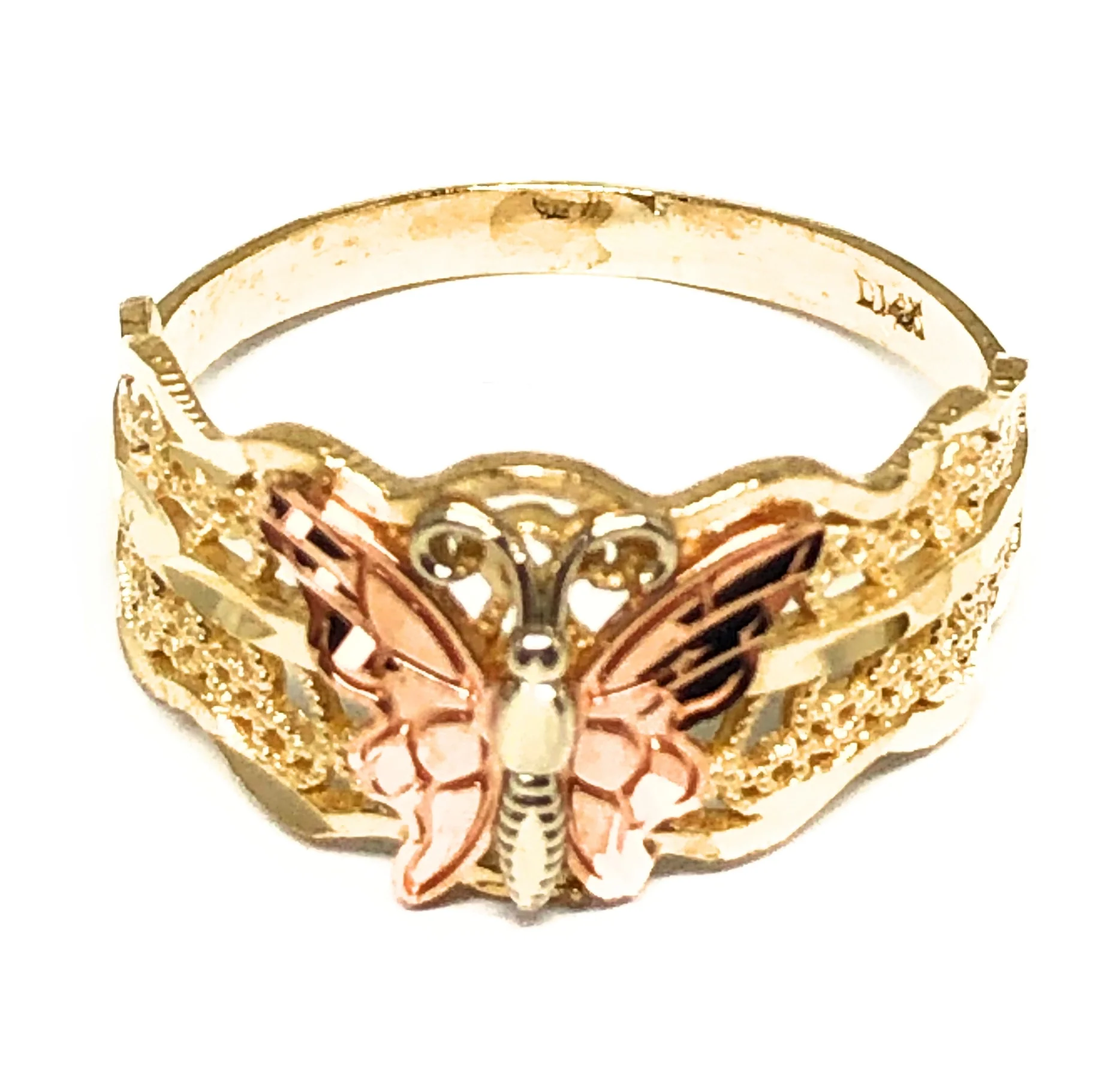 14k Solid Gold Tri-Color Butterfly Ring (FC 175)