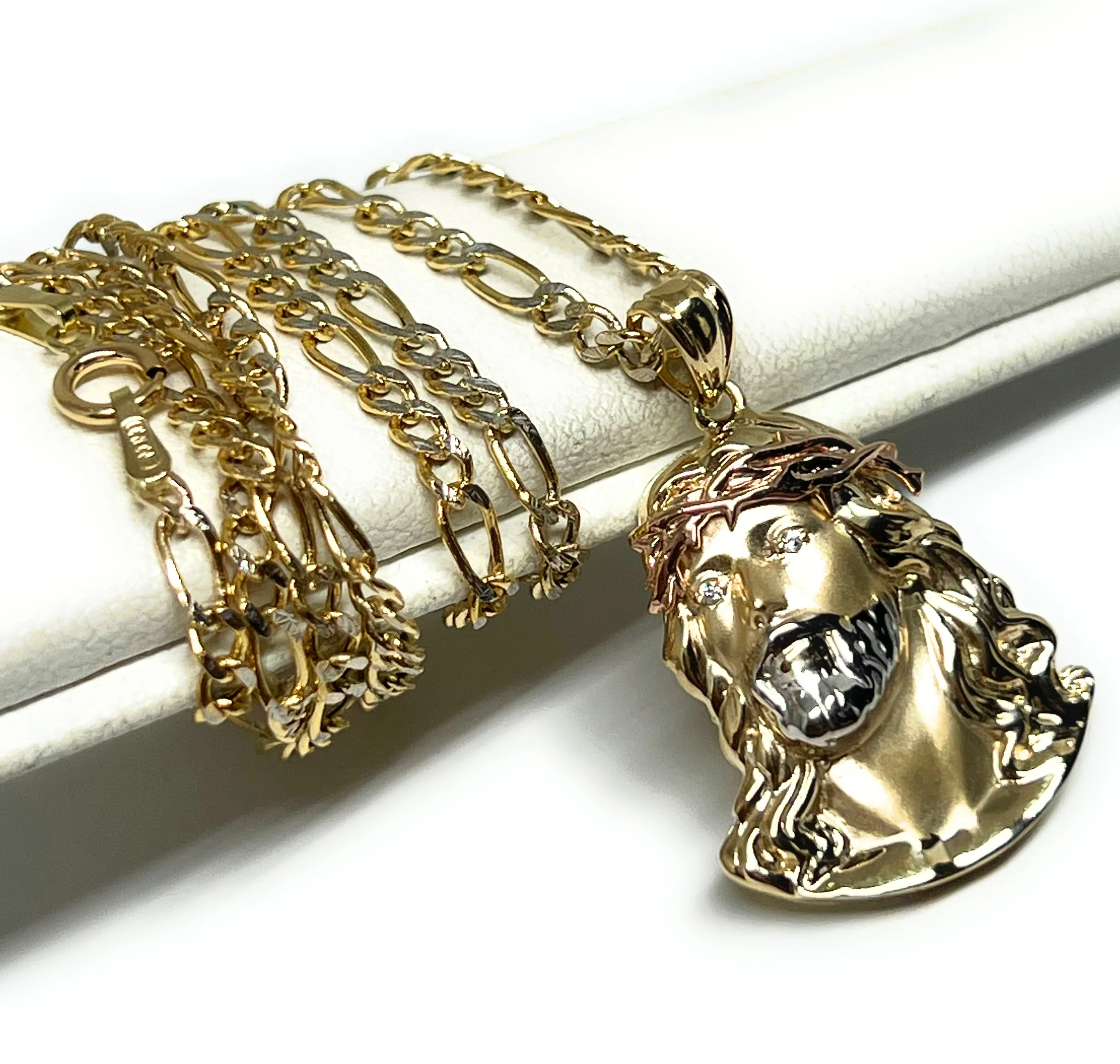 14k Solid Gold Tri-Color Classic Jesus Face Pendant Necklace (FC) - Image 3
