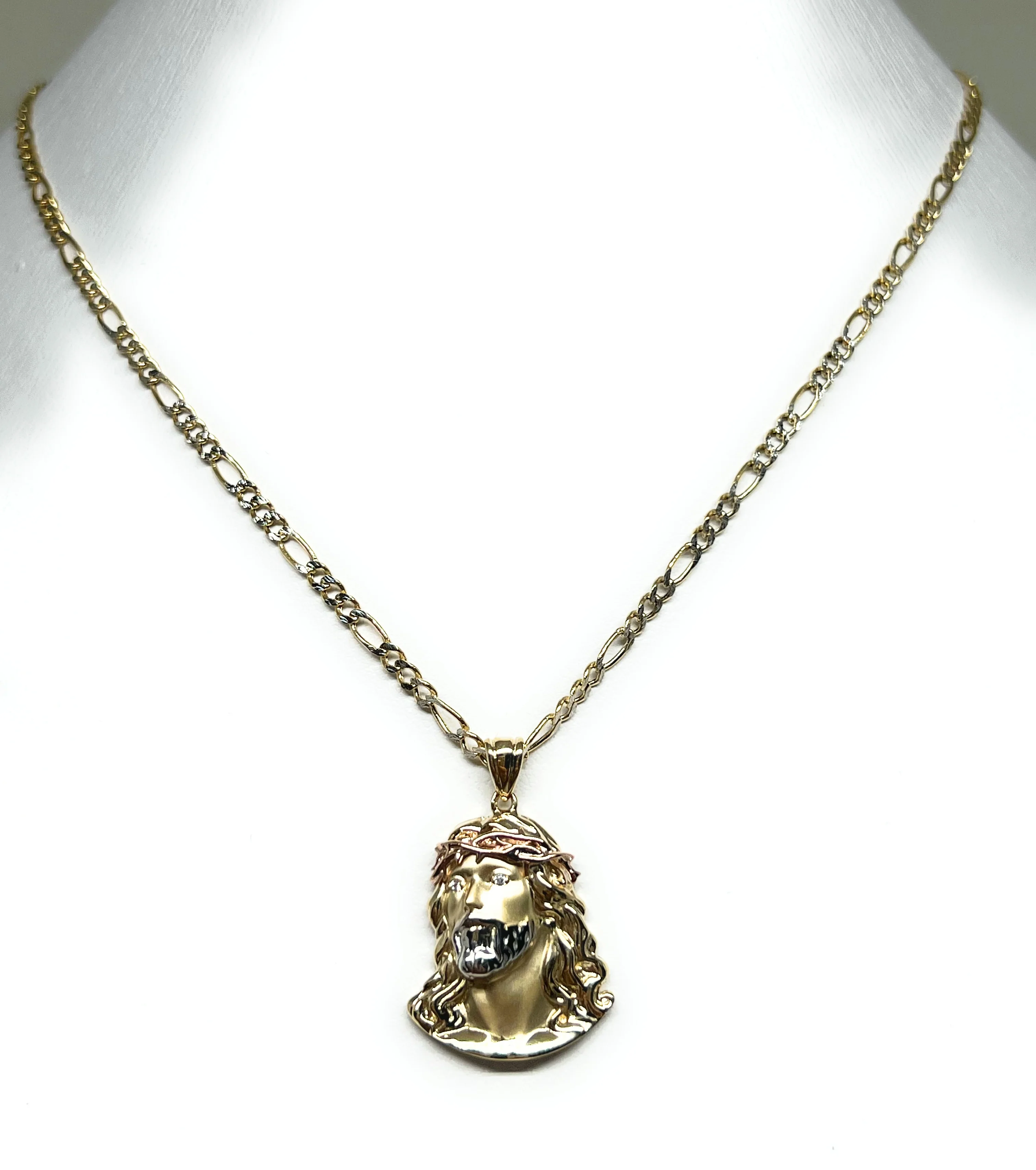 14k Solid Gold Tri-Color Classic Jesus Face Pendant Necklace (FC) - Image 7