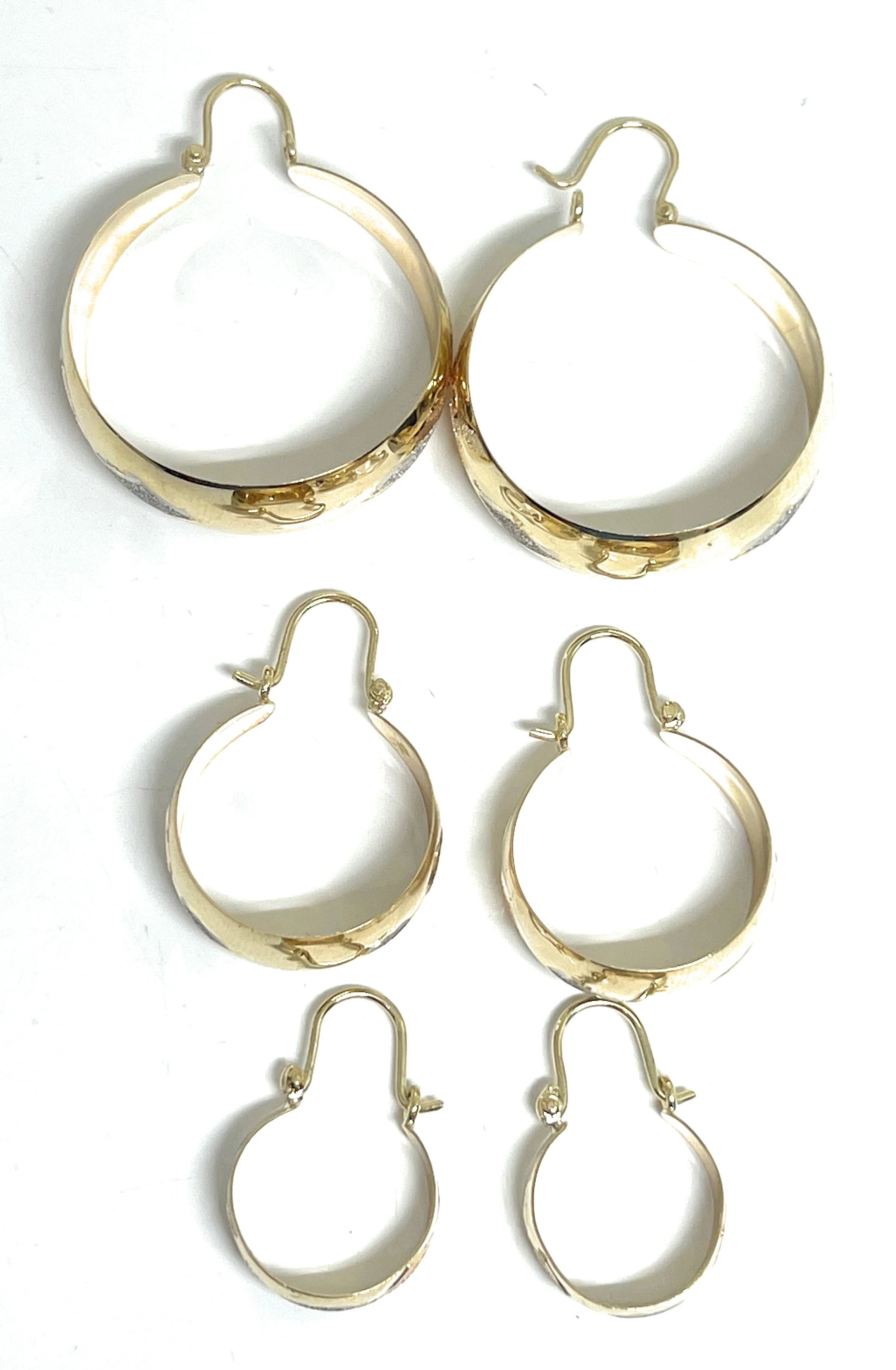 14k Solid Gold Tri-Color DIAMOND-SHAPED Basket Earrings Aracadas (SM,MED,LG) - Image 2