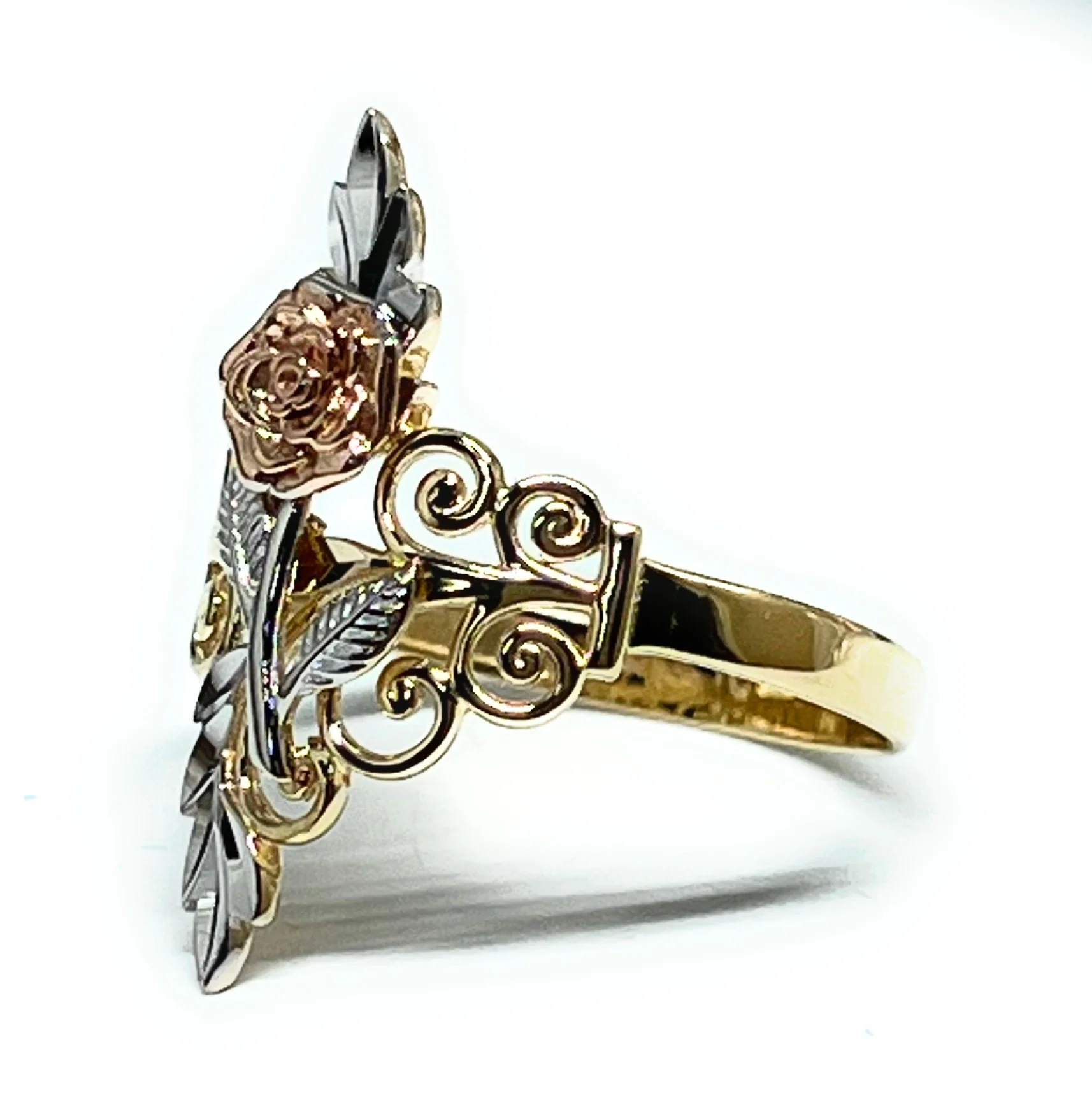 14k Solid Gold Tri-Color Flower Filigree Ring (FC 283) - Image 2