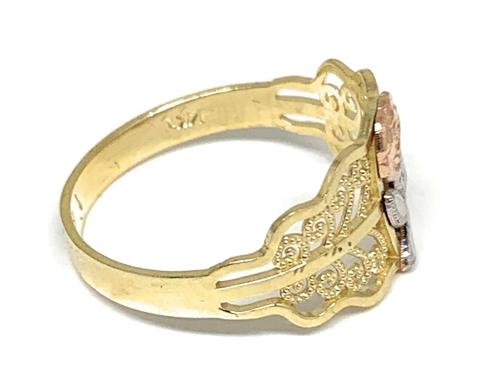 14k Solid Gold Tri-Color Filigran Flower Ring (FC 176) - Image 2