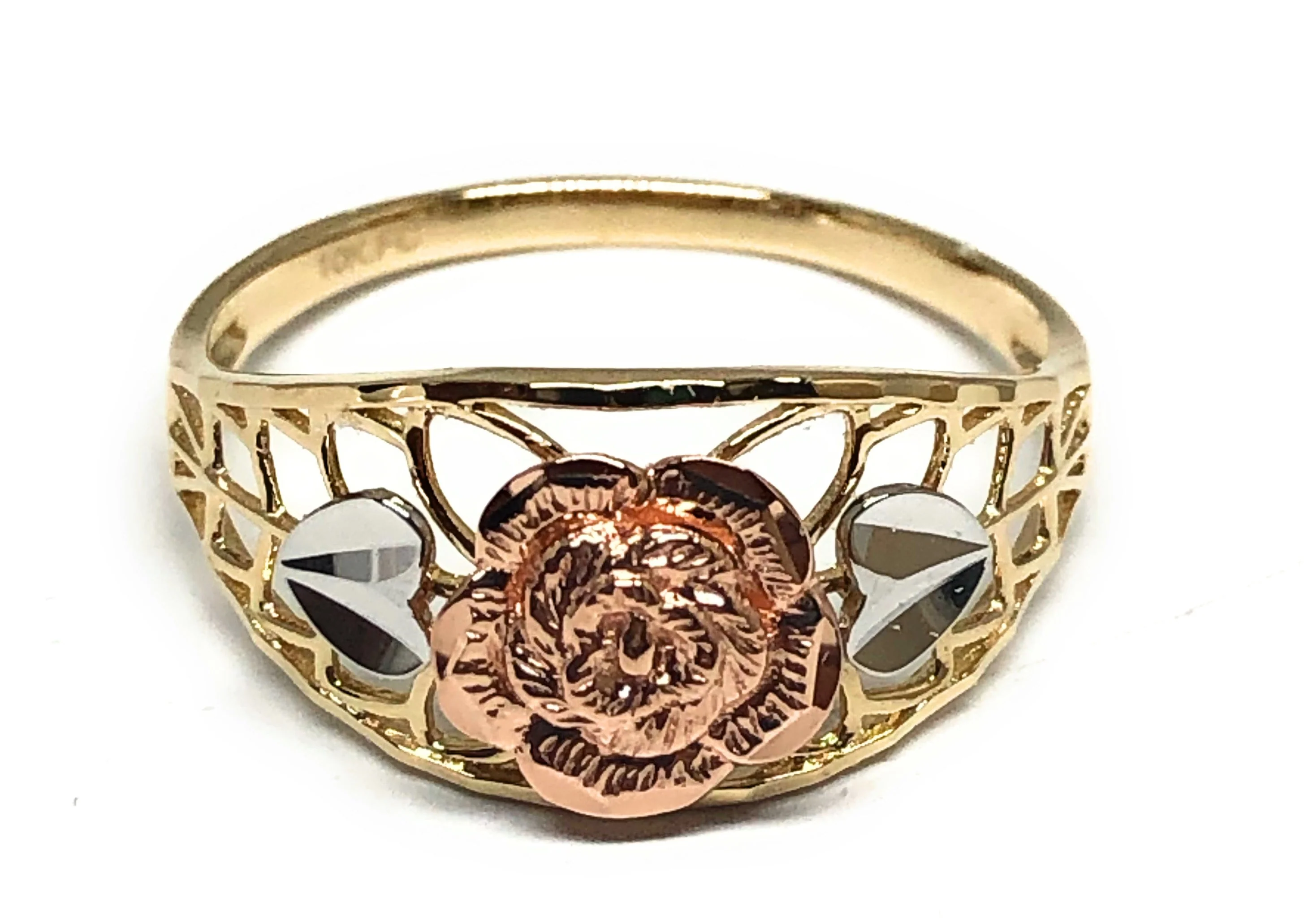 14k Solid Gold Tri-Color Gold Flower Ring (FC 181)