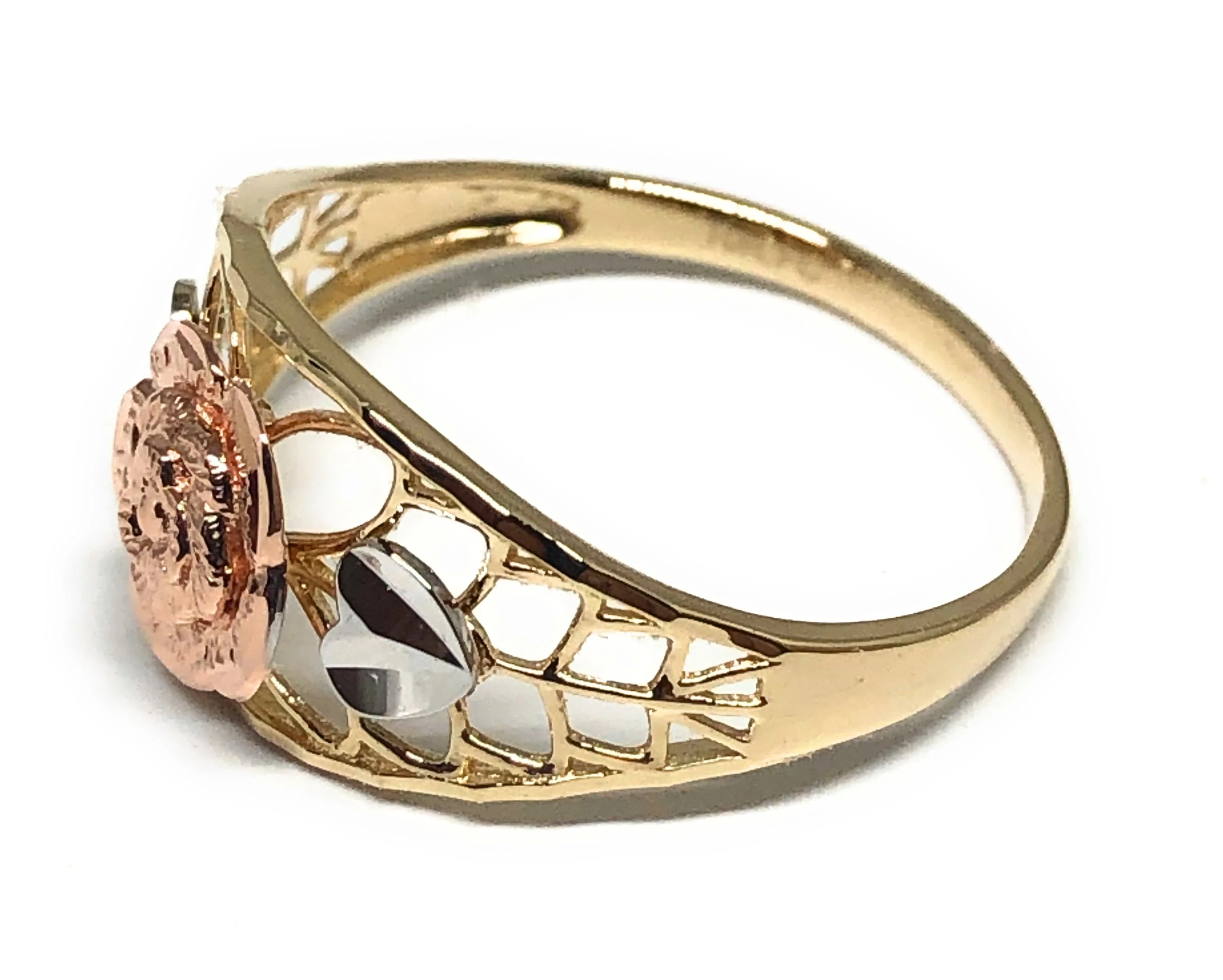 14k Solid Gold Tri-Color Gold Flower Ring (FC 181) - Image 2