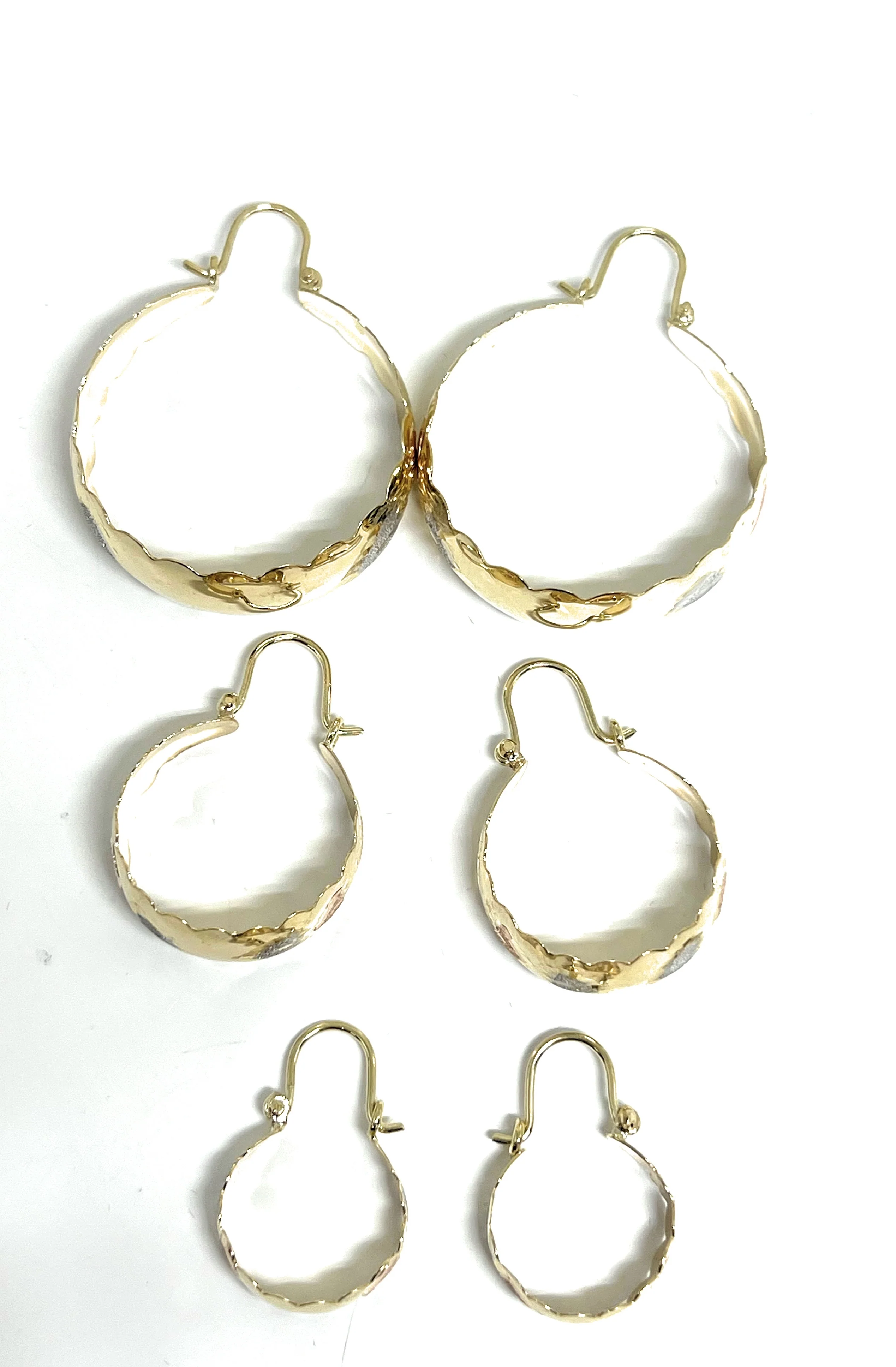 14k Solid Gold Tri-Color Heart Basket GROOVED Earrings Aracadas (SM,MED,LG) - Image 2