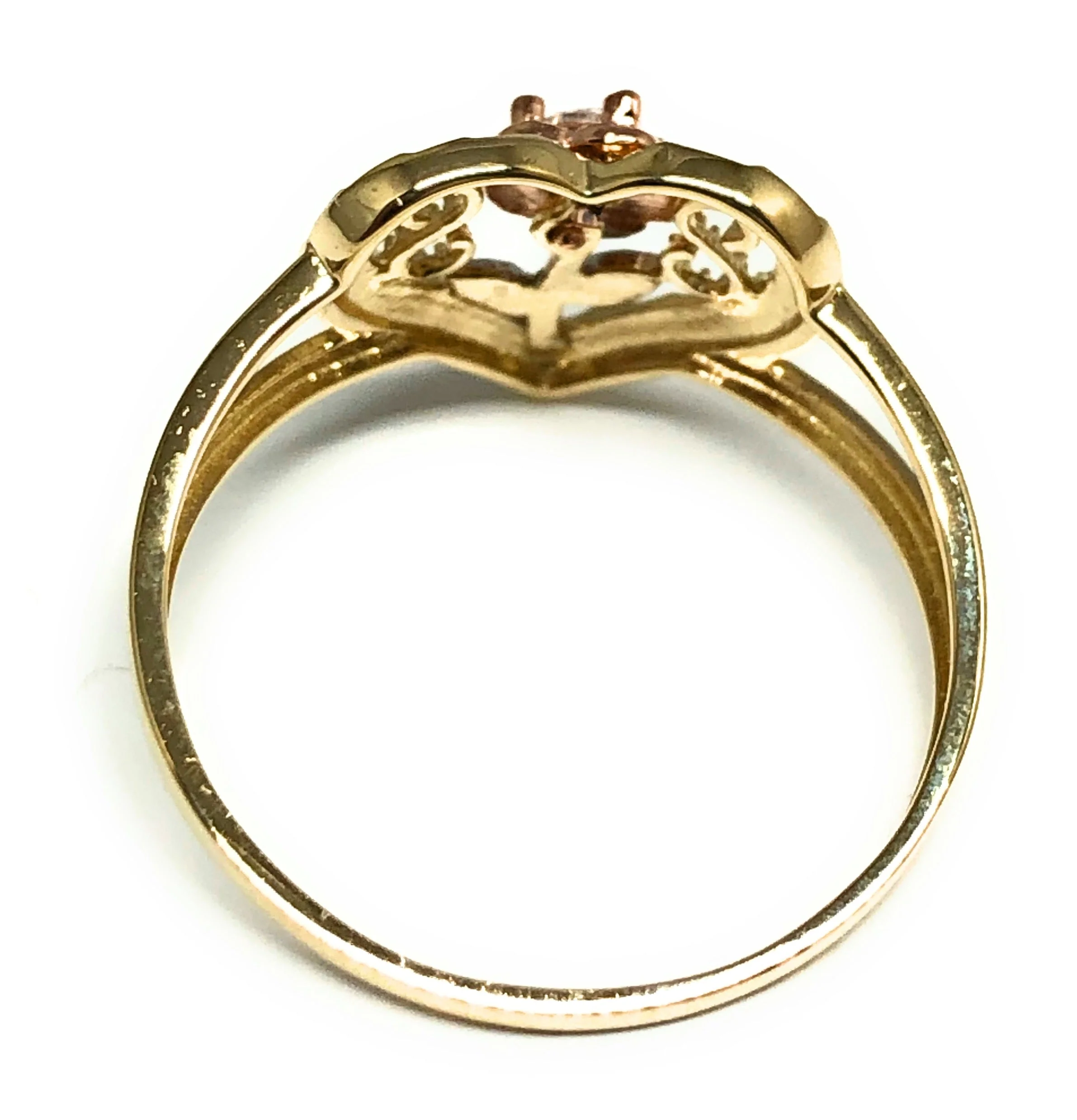 14k Solid Gold Tri-Color Heart Flower CZ Ring (FC 198) - Image 3