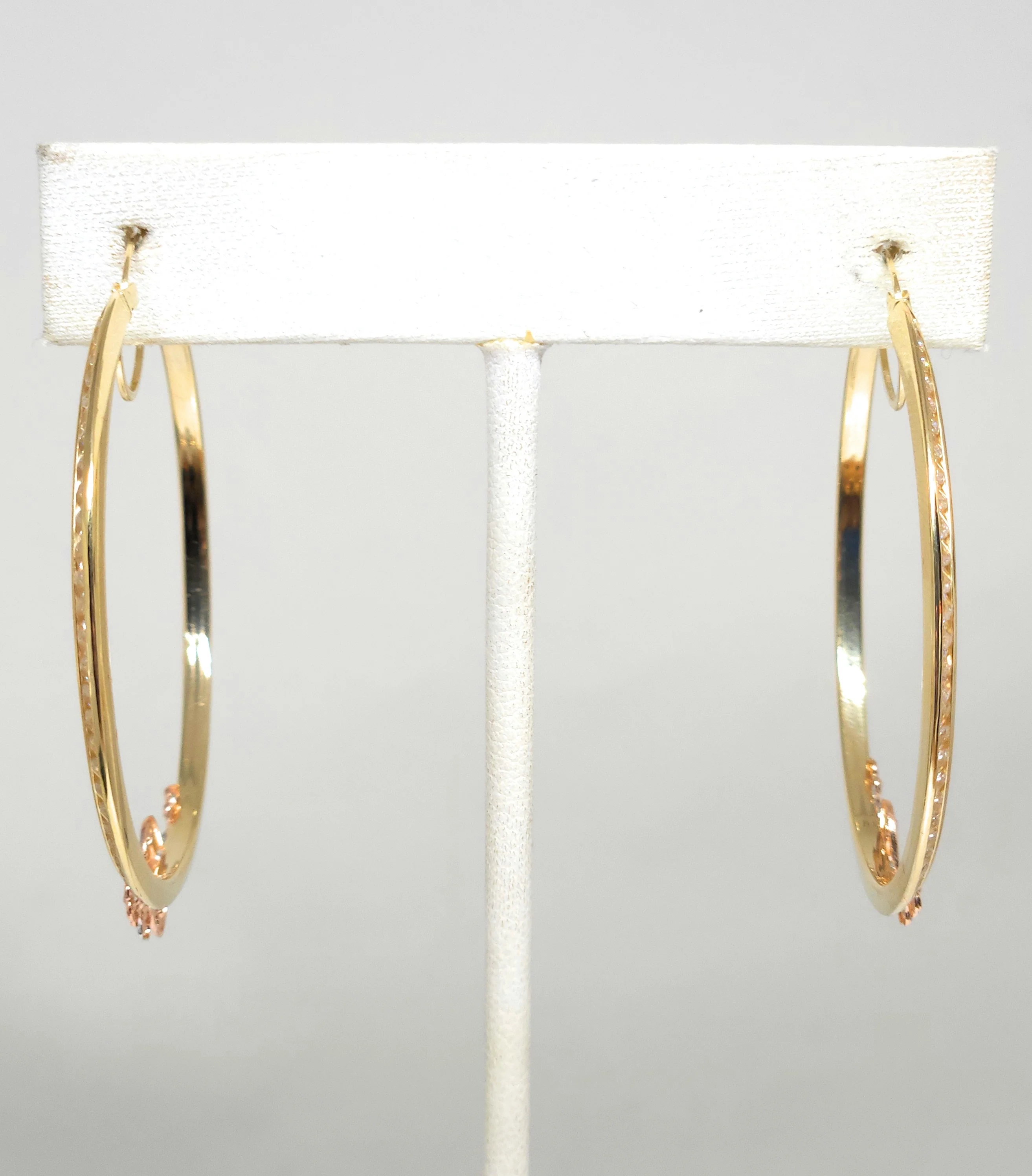 14k Solid Gold Tri-Color SAAN JUDAS FLOWER CZ Hoop Earrings - Image 3