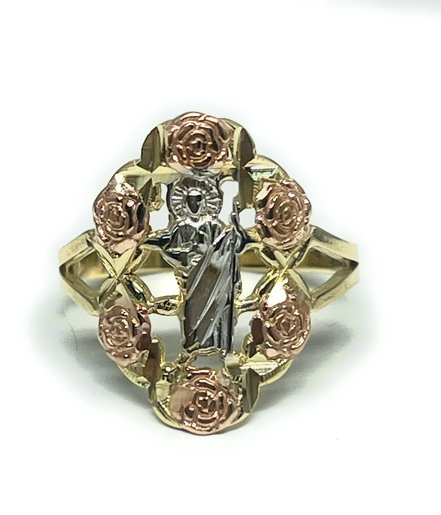 14k Solid Gold Tri-Color Saan Judas FLOWER Ring