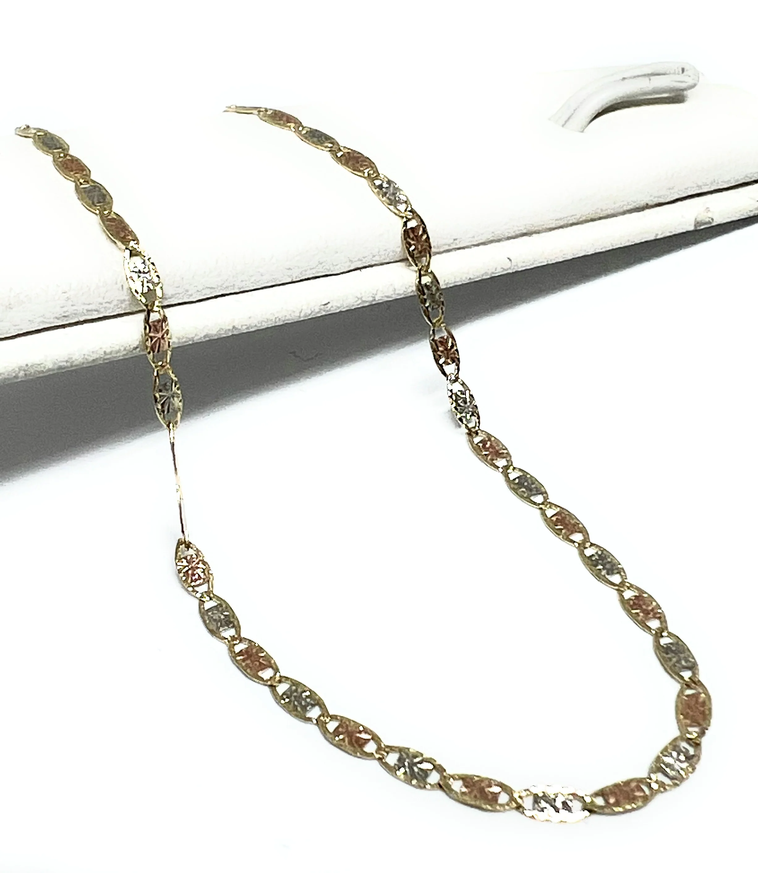 10K Solid Gold Tri-Color VALENTINA  Brracelet 7-8 inch 2-2.5mm Width - Image 2