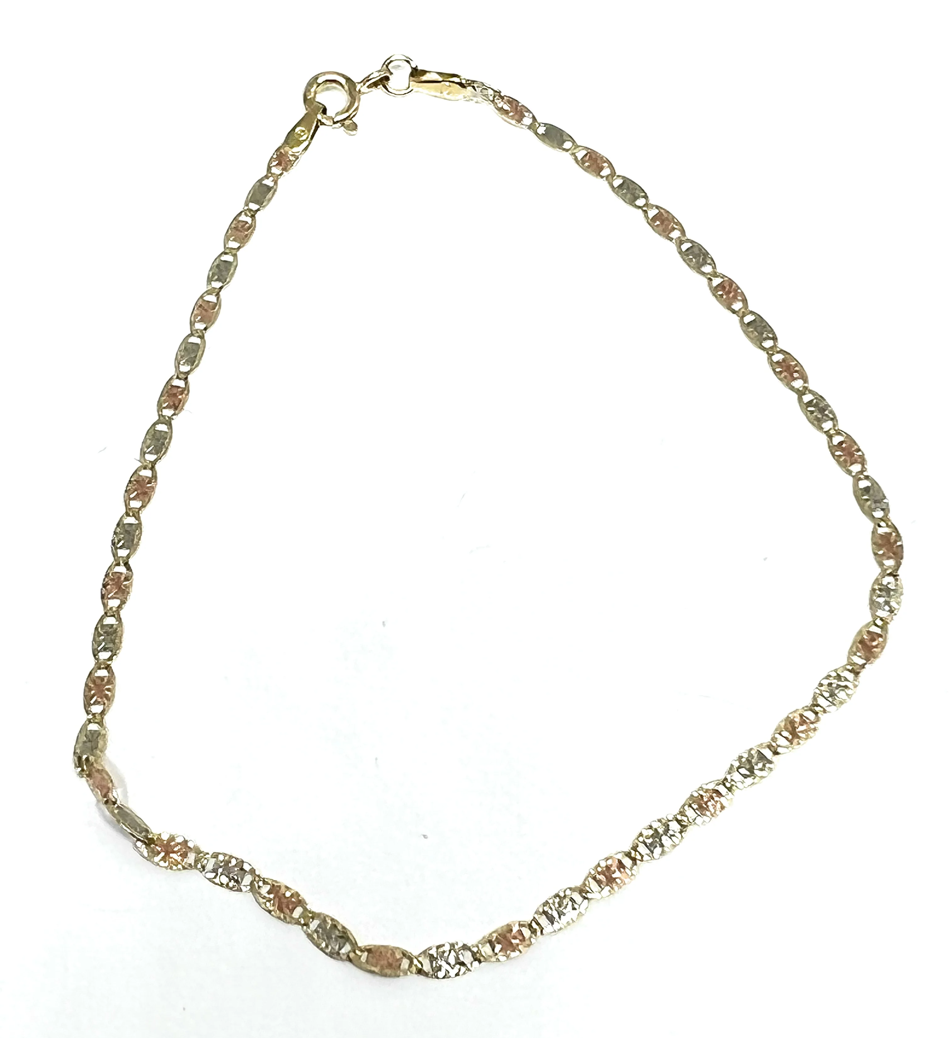 10K Solid Gold Tri-Color VALENTINA  Brracelet 7-8 inch 2-2.5mm Width - Image 3