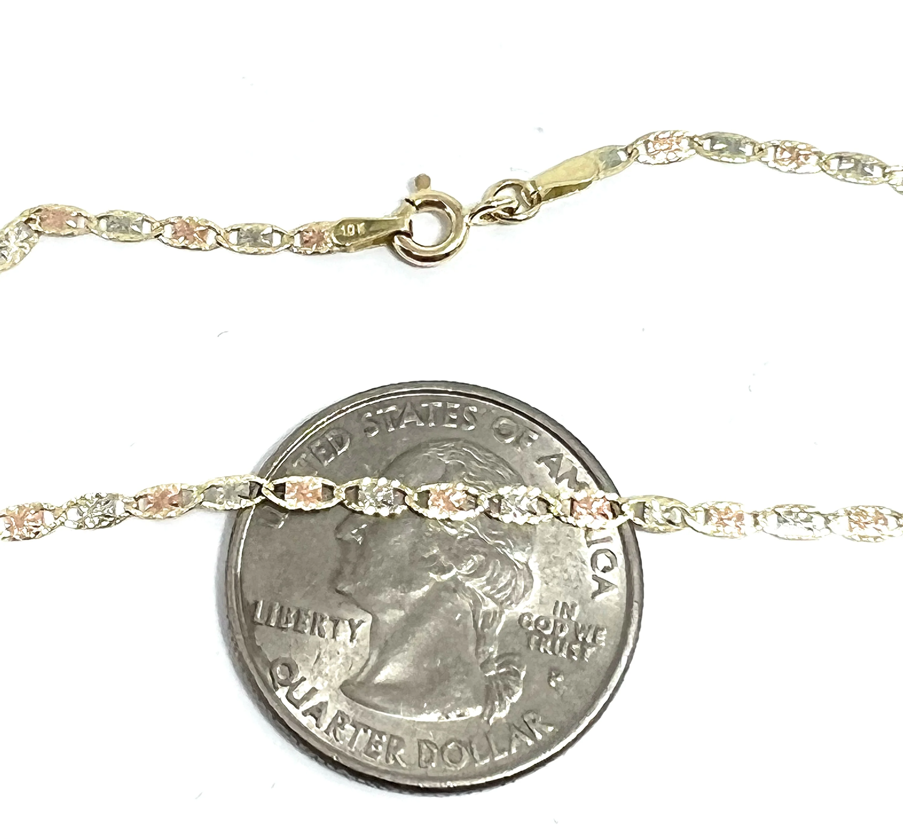 10K Solid Gold Tri-Color VALENTINA  Brracelet 7-8 inch 2-2.5mm Width - Image 4