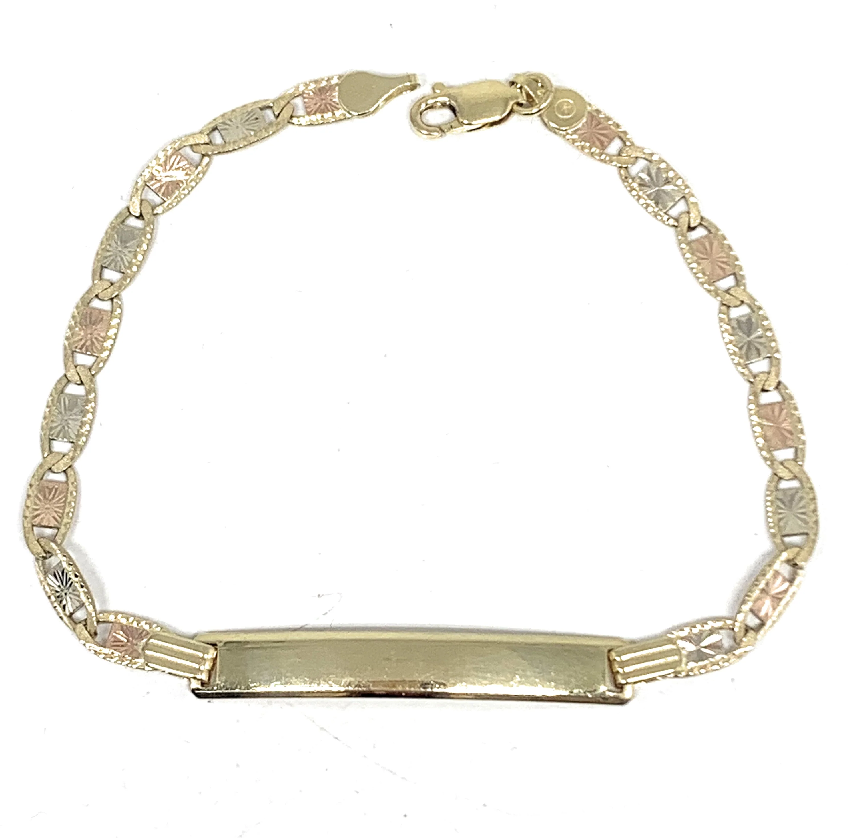 14k Solid Gold Tri-Color Valentina ID Brracelet 7.5-8 inch length 2.5-5mm Width (Free Engraving, Email us name!) - Image 3