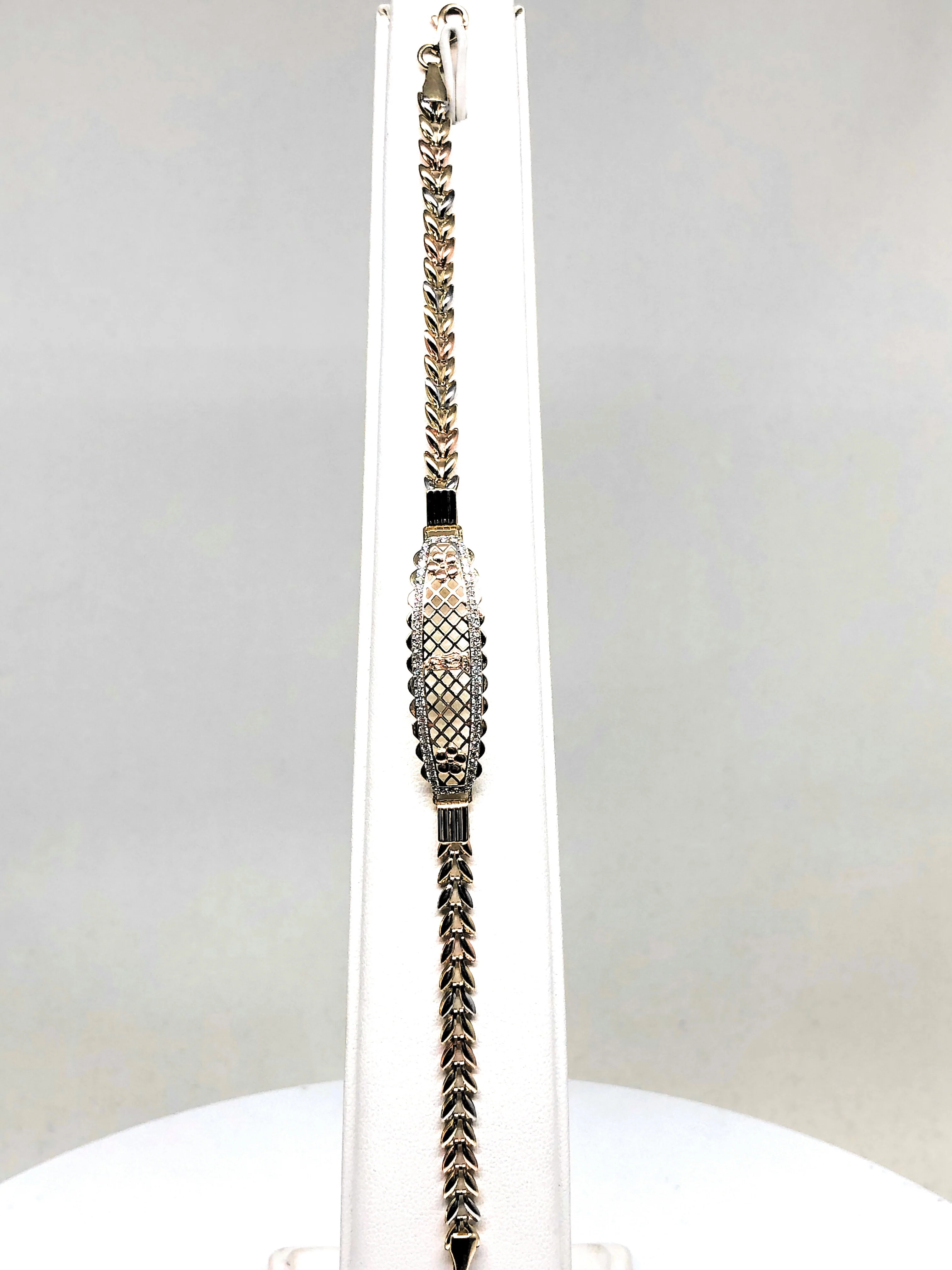 14k Solid Gold Tri-Color Virrgin Mary Brracelet Cubic Zirconia 7.2 inch Virrgen Guadalupe - Image 6