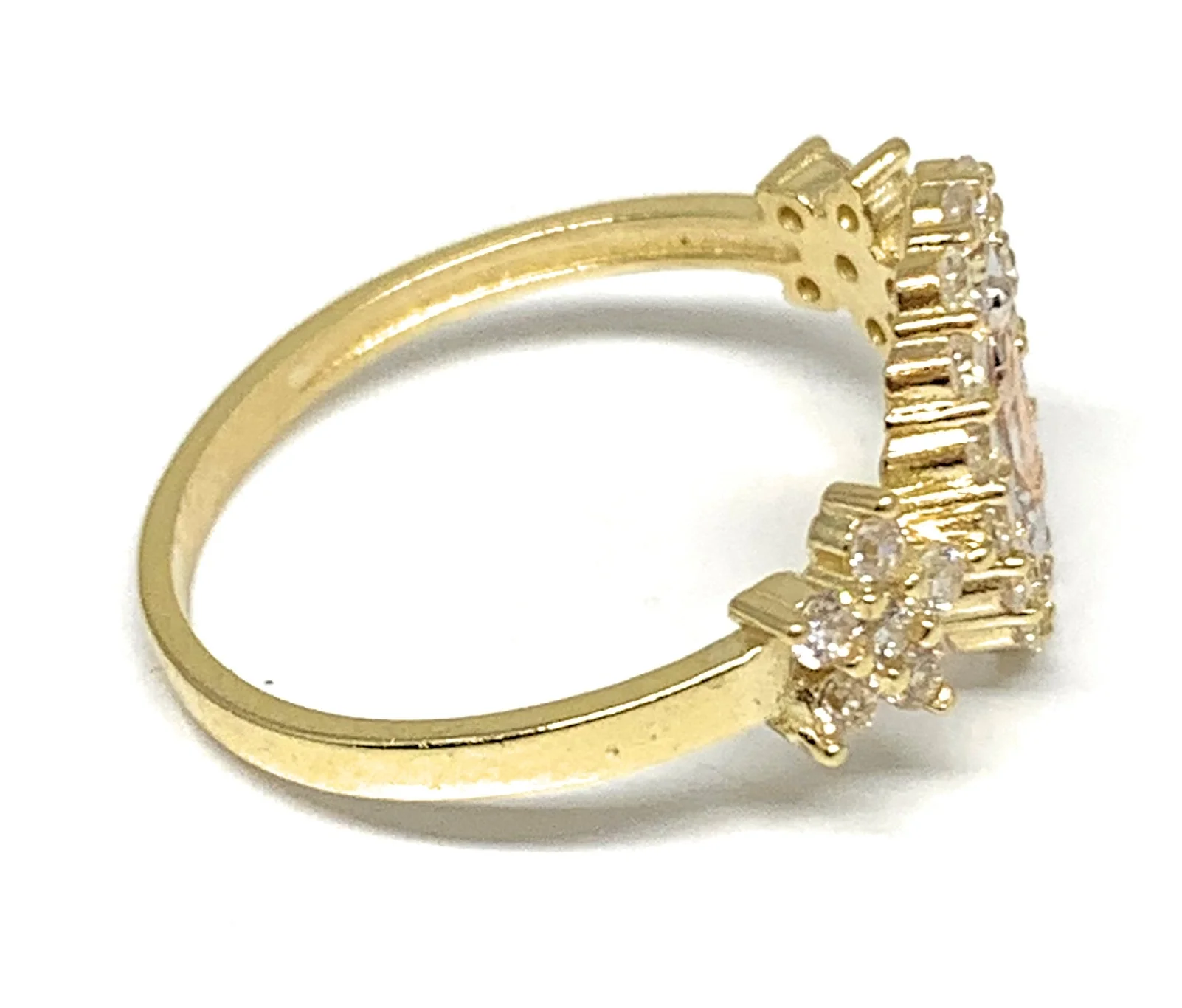 14k Solid Gold Tri-Color Virrgin Mary CZ Fancy Ring - Image 2