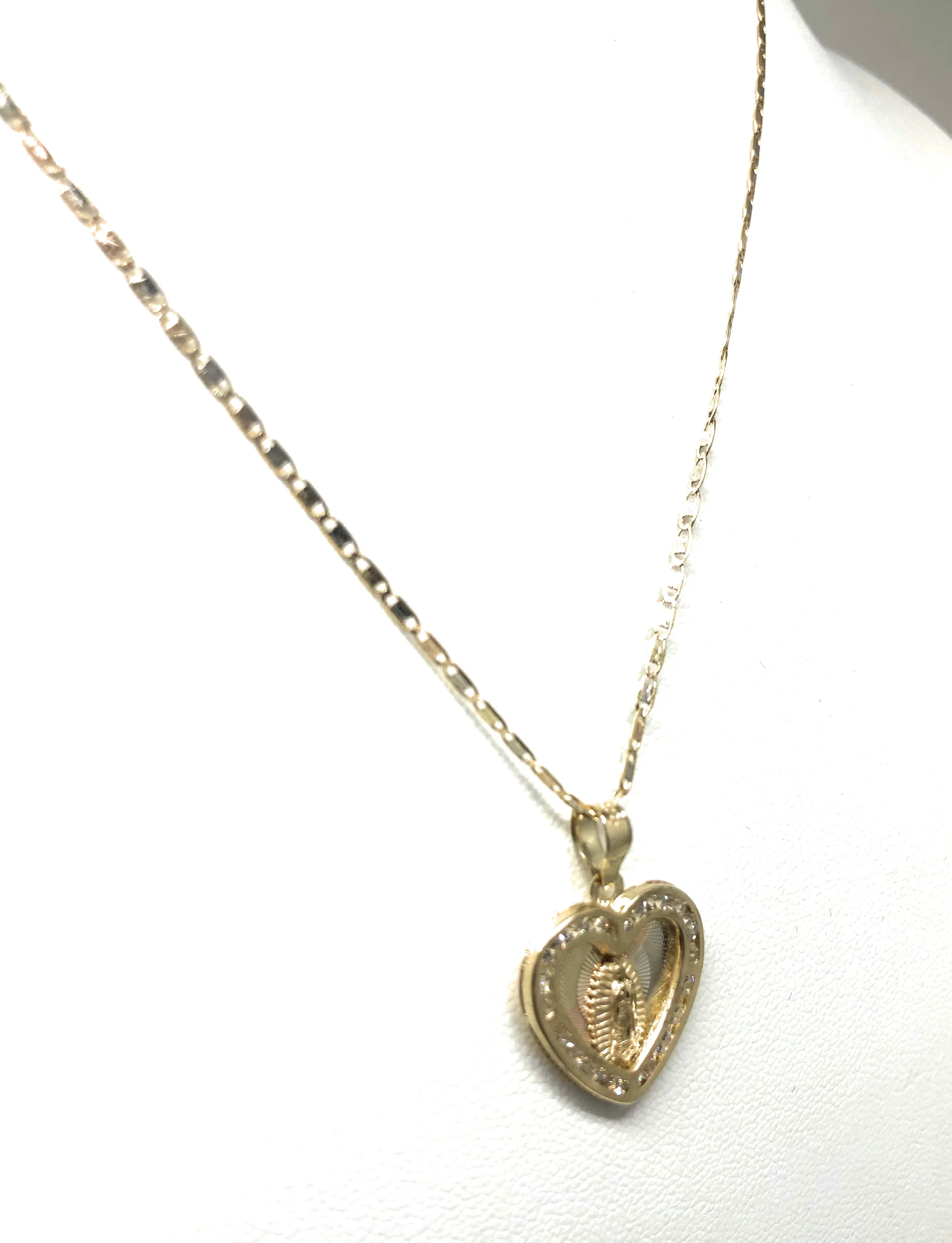 14k Solid Gold Tri-Color Virrgin Mary CZ Heart Pendant Necklace Virrgen Gaudalupe (SM,XS) - Image 6