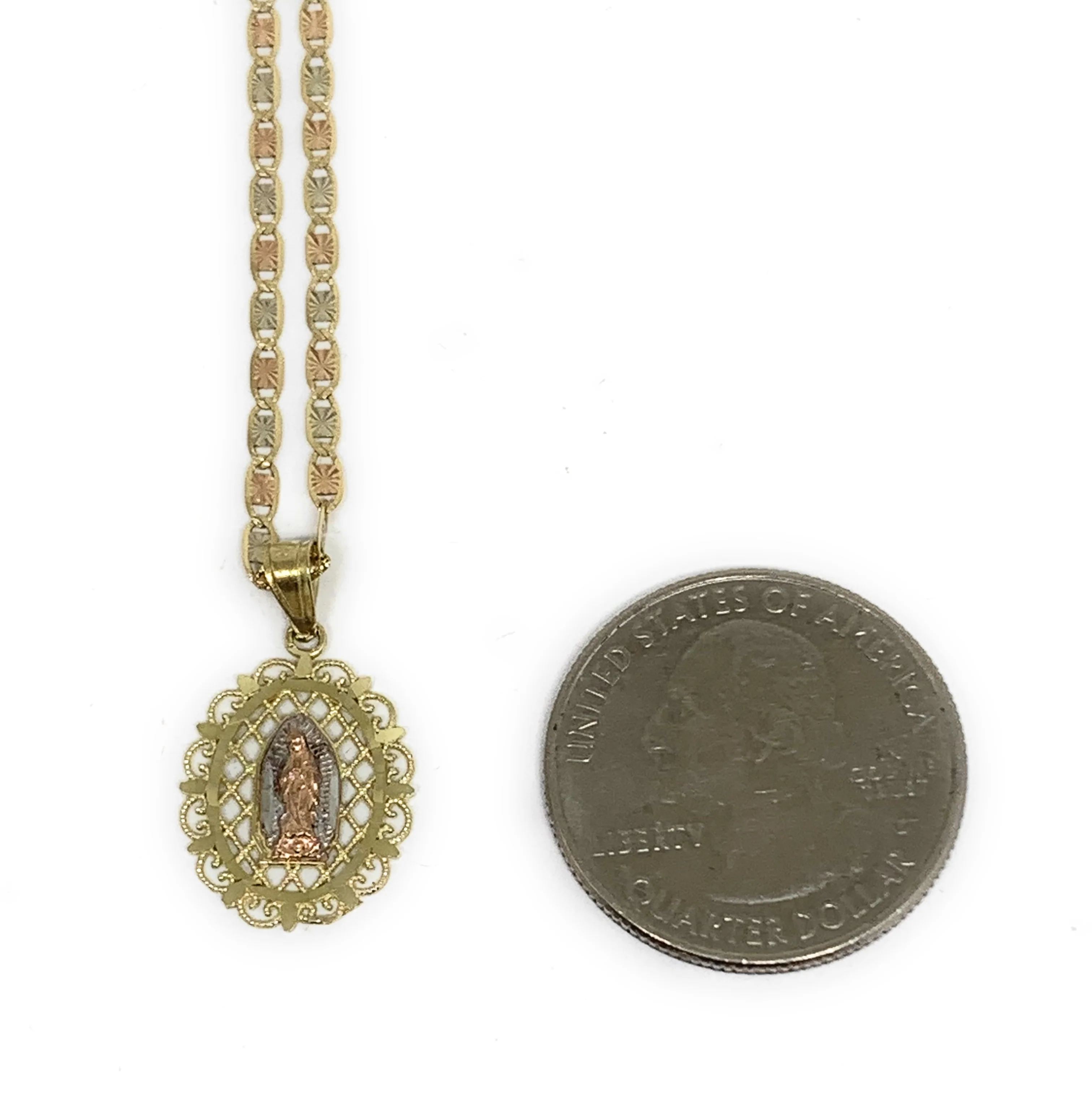 14k Solid Gold Tri-Color Virrgin Mary Elegant Pendant Necklace Virrgen Gaudalupe Valentina Chain - Image 2