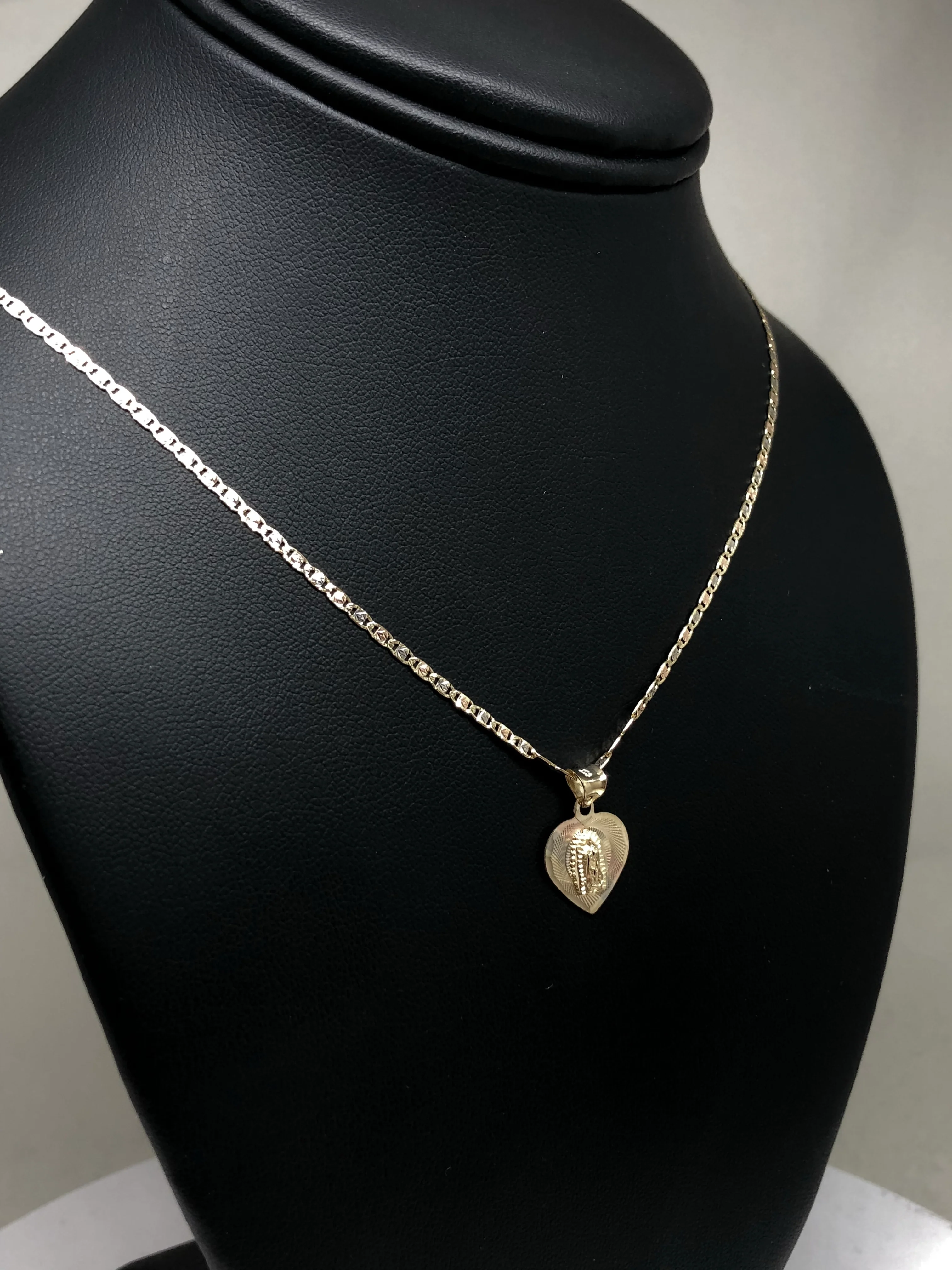14k Solid Gold Tri-Color Virrgin Mary Heart Pendant Virrgen Guadalupe Valentina Chain (SM, MED) - Image 7
