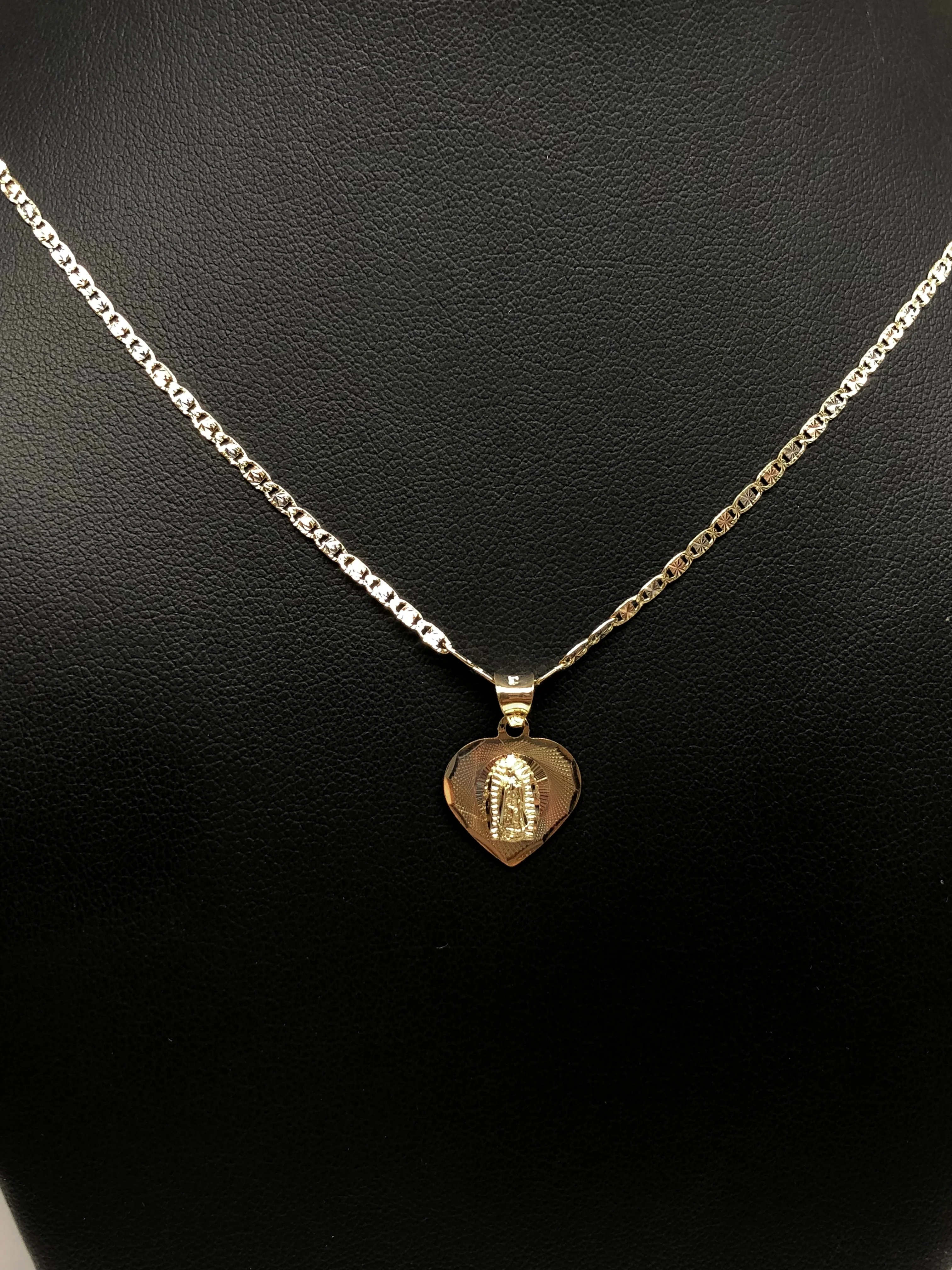 14k Solid Gold Tri-Color Virrgin Mary Heart Pendant Virrgen Guadalupe Valentina Chain (SM, MED) - Image 8