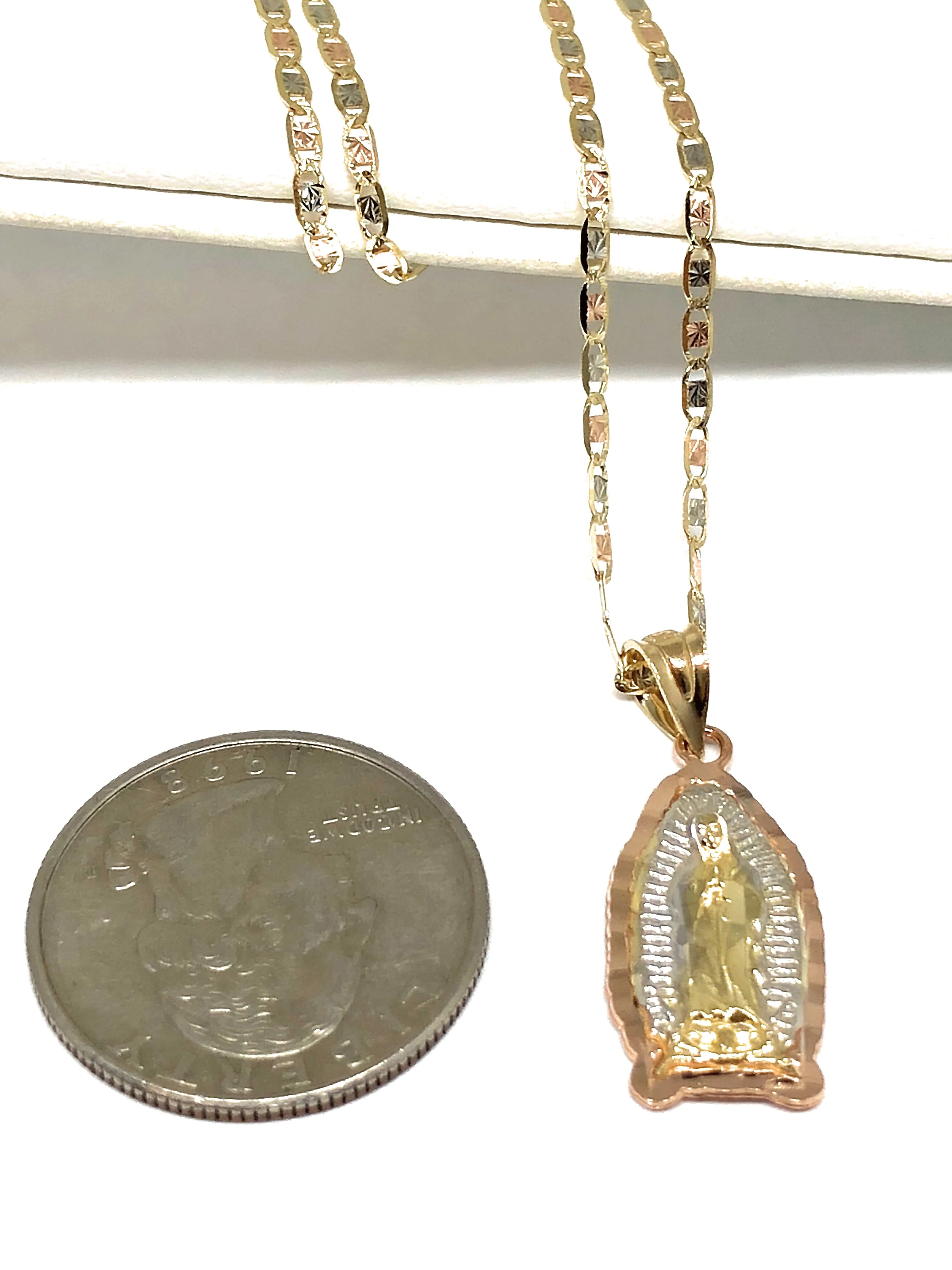 14k Solid Gold Tri-Color Virrgin Mary Pendant Virrgen Guadalupe Tri-Color Valentina Chain (SM,MED,LG) - Image 3