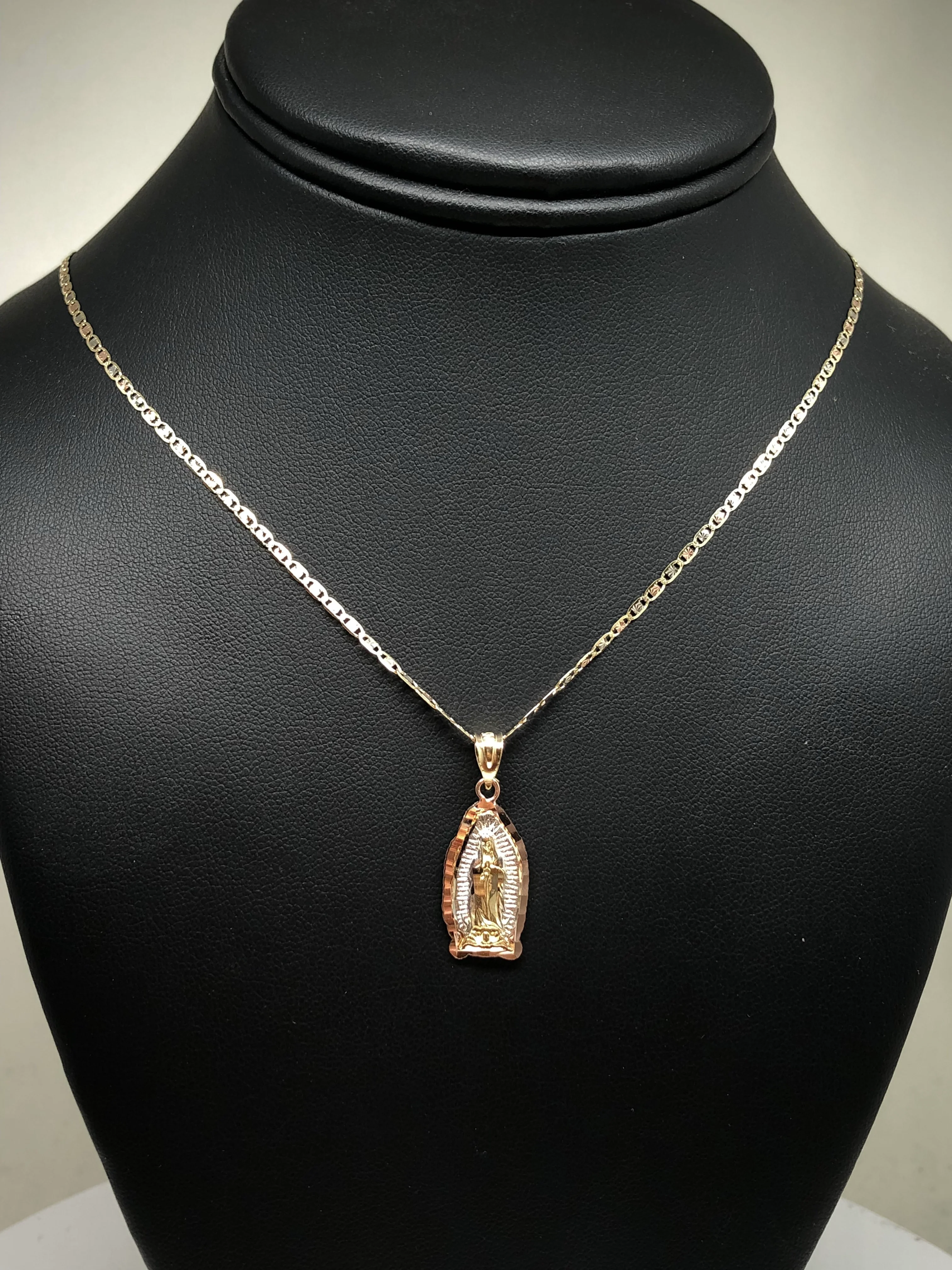 14k Solid Gold Tri-Color Virrgin Mary Pendant Virrgen Guadalupe Tri-Color Valentina Chain (SM,MED,LG) - Image 6