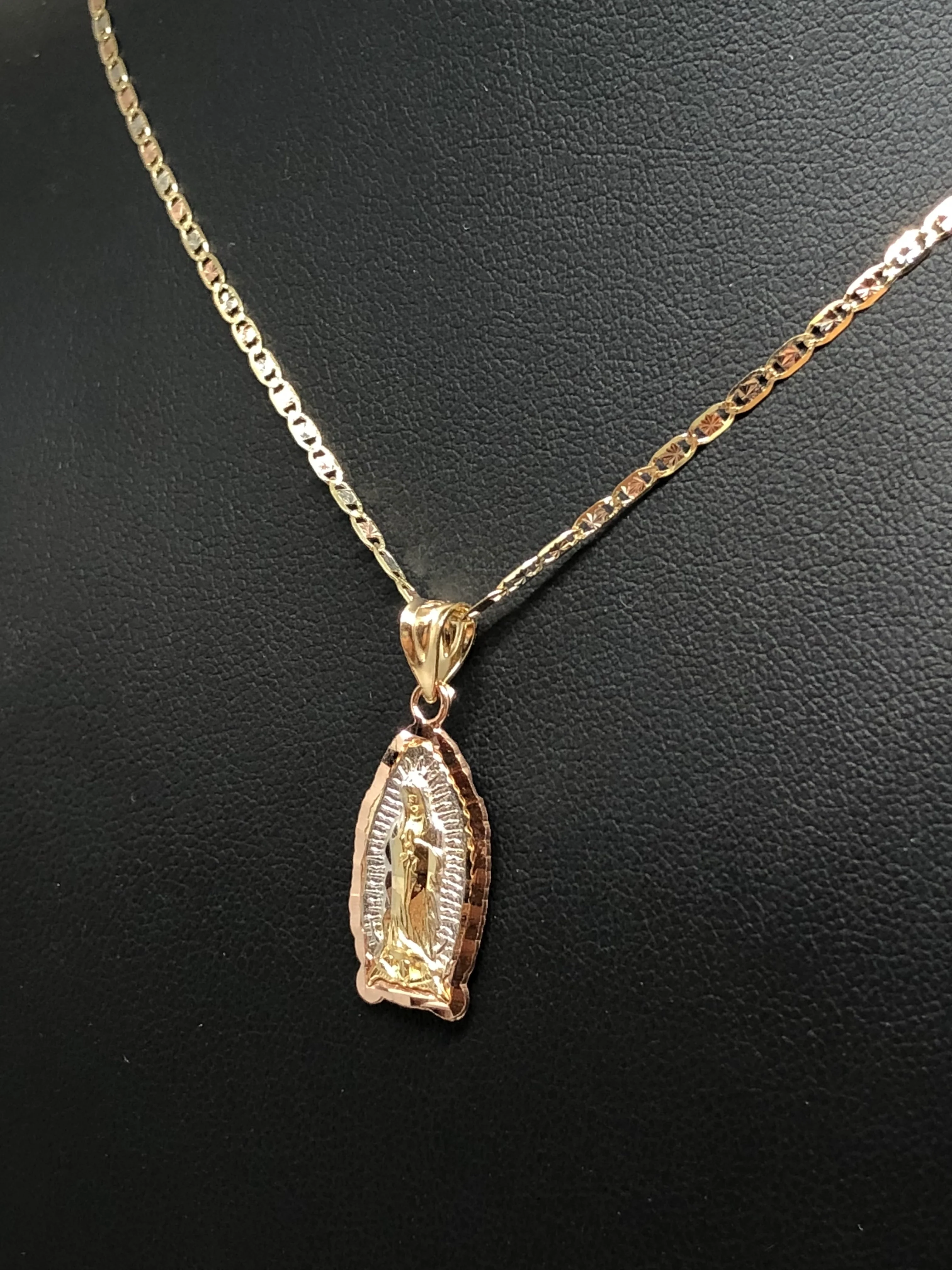 14k Solid Gold Tri-Color Virrgin Mary Pendant Virrgen Guadalupe Tri-Color Valentina Chain (SM,MED,LG) - Image 9