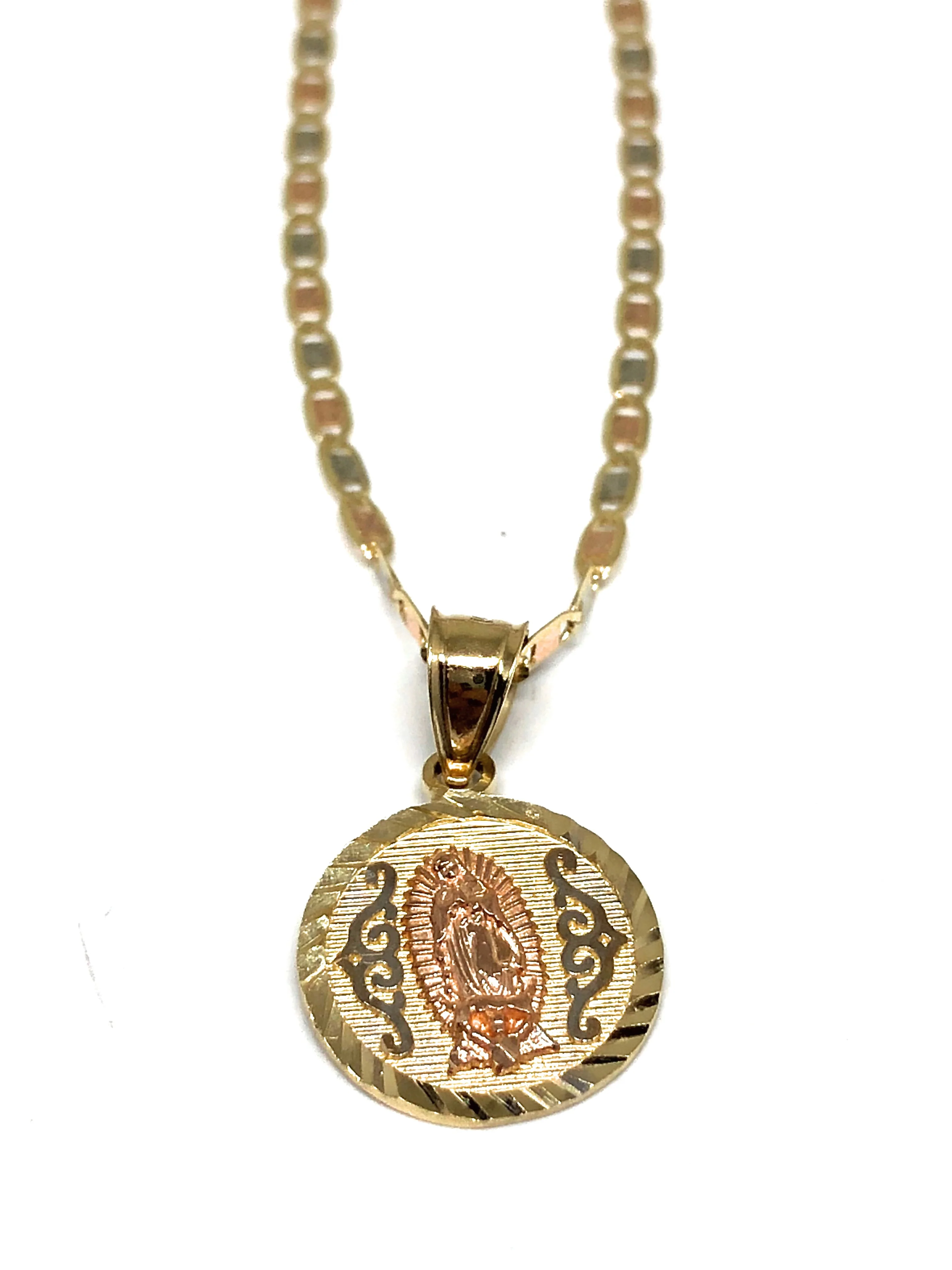 14k Solid Gold Tri-Color Virrgin Mary Pendant Virrgen Guadalupe Tri-Color Valentina Chain 1.9mm - Image 3