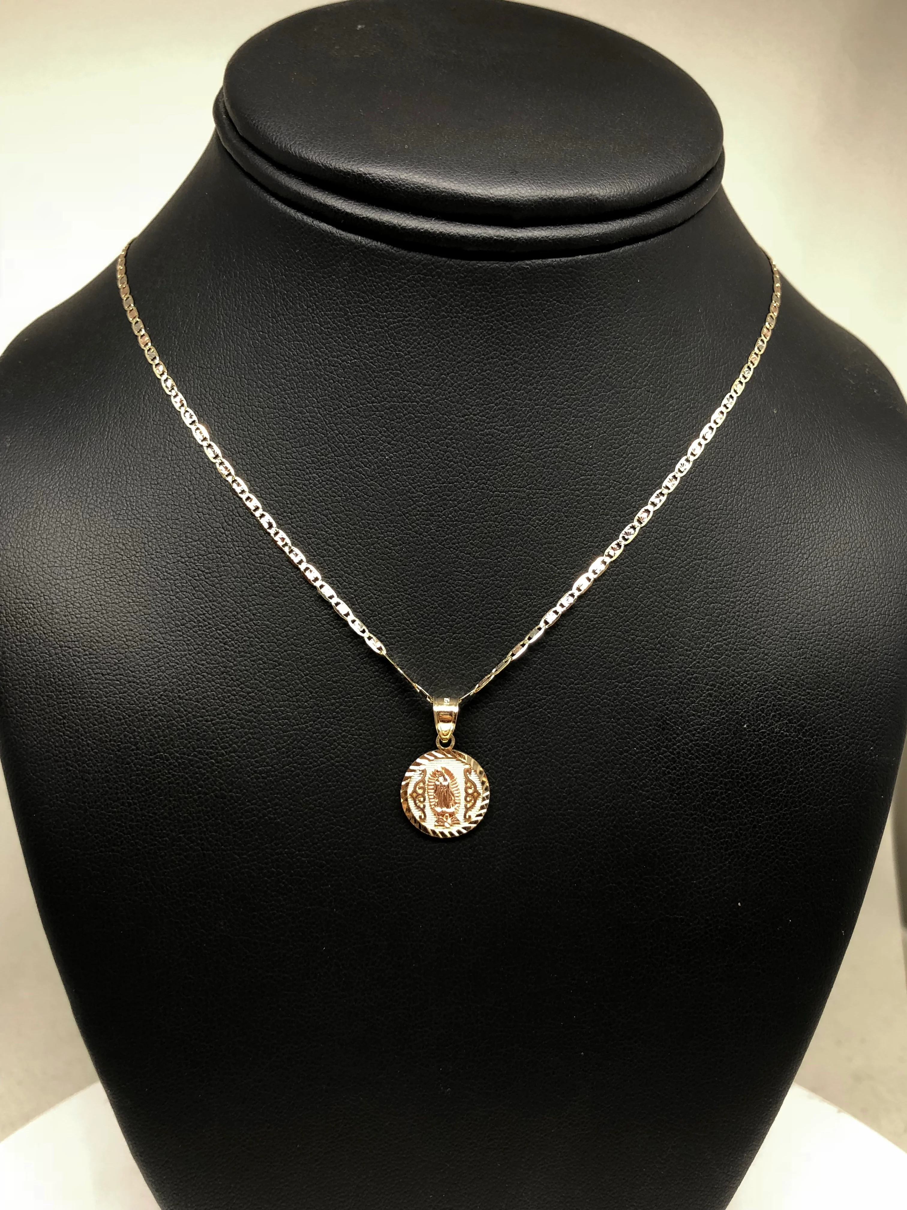 14k Solid Gold Tri-Color Virrgin Mary Pendant Virrgen Guadalupe Tri-Color Valentina Chain 1.9mm - Image 5