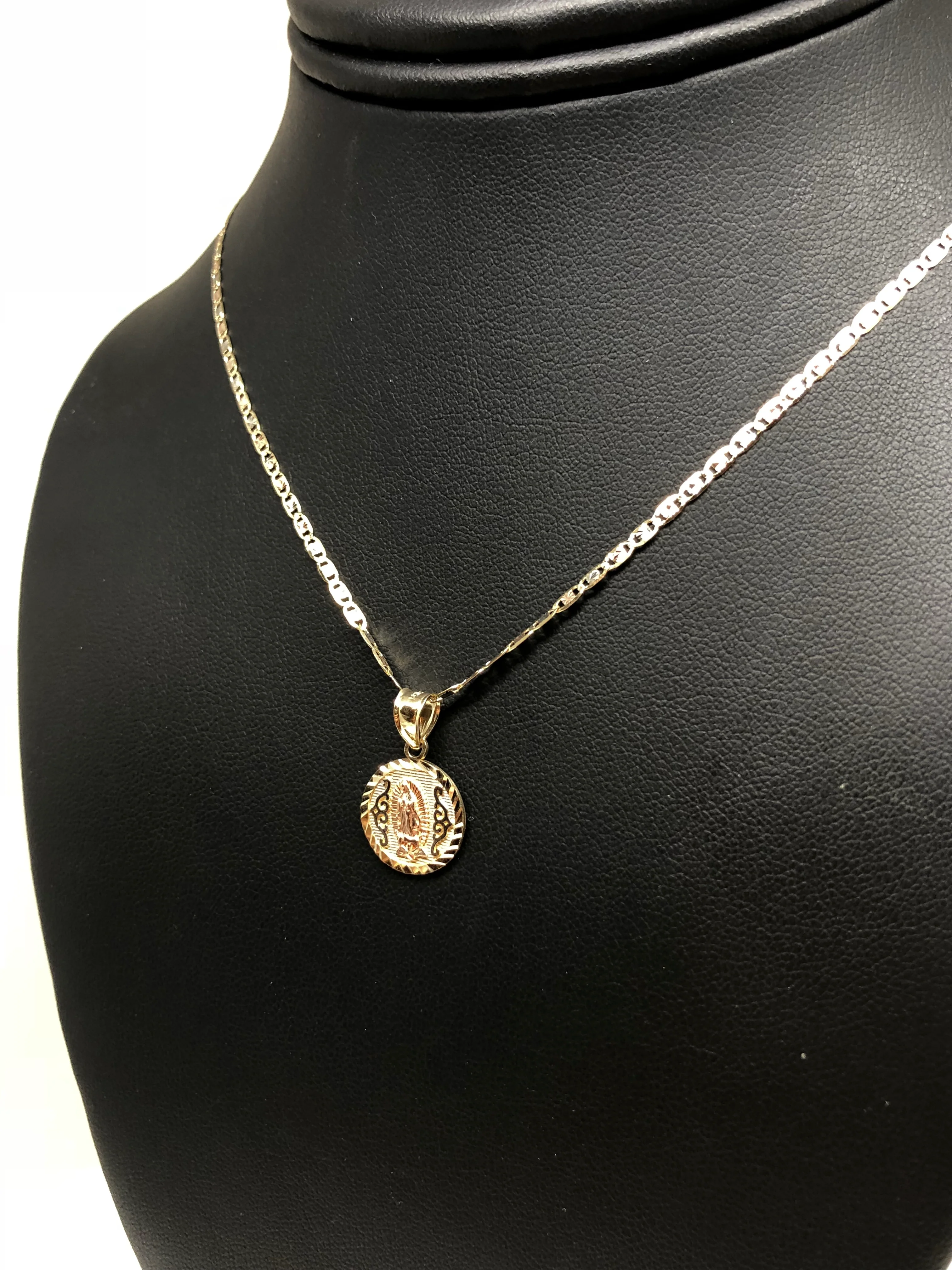 14k Solid Gold Tri-Color Virrgin Mary Pendant Virrgen Guadalupe Tri-Color Valentina Chain 1.9mm - Image 6