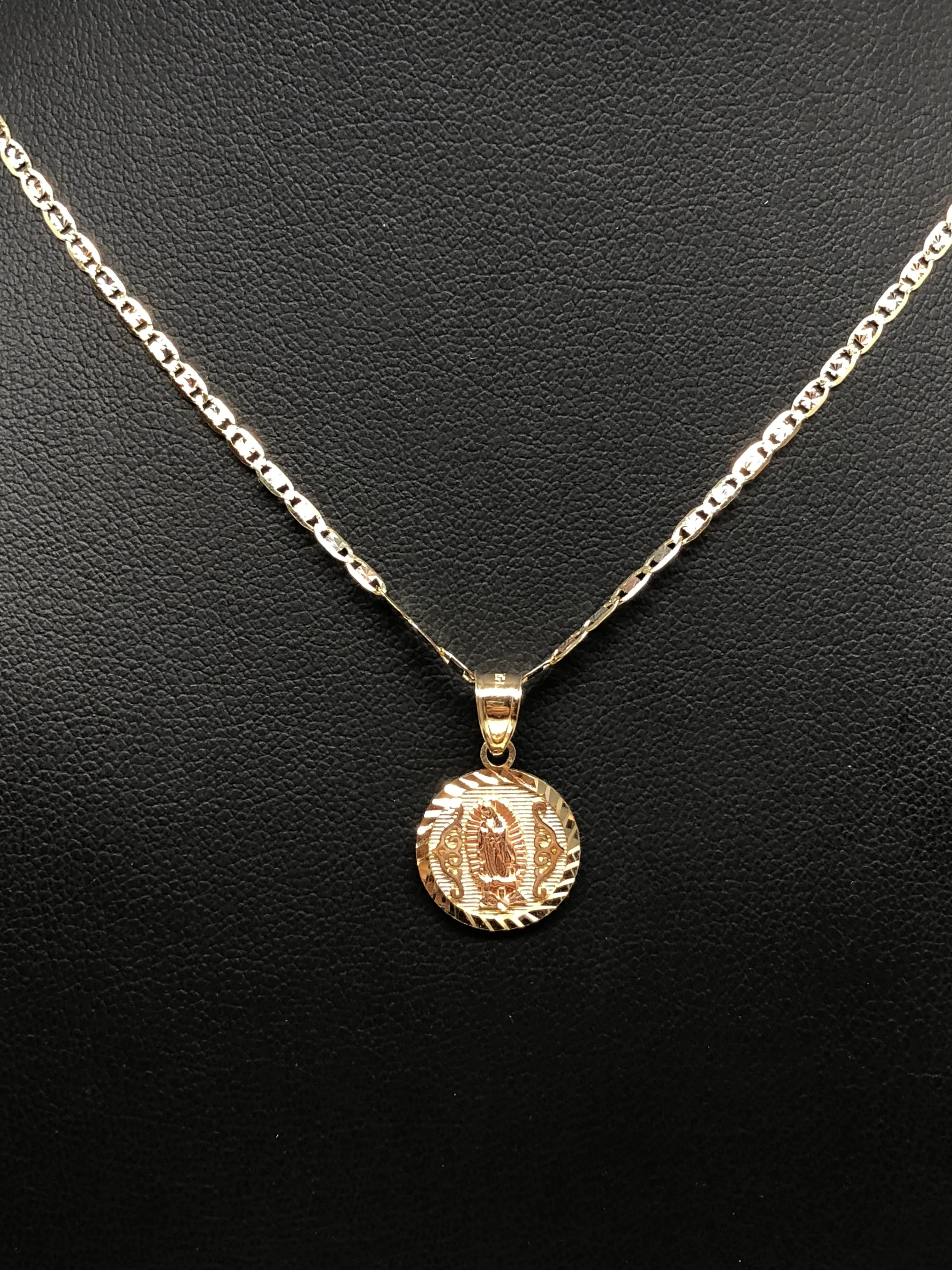14k Solid Gold Tri-Color Virrgin Mary Pendant Virrgen Guadalupe Tri-Color Valentina Chain 1.9mm - Image 7